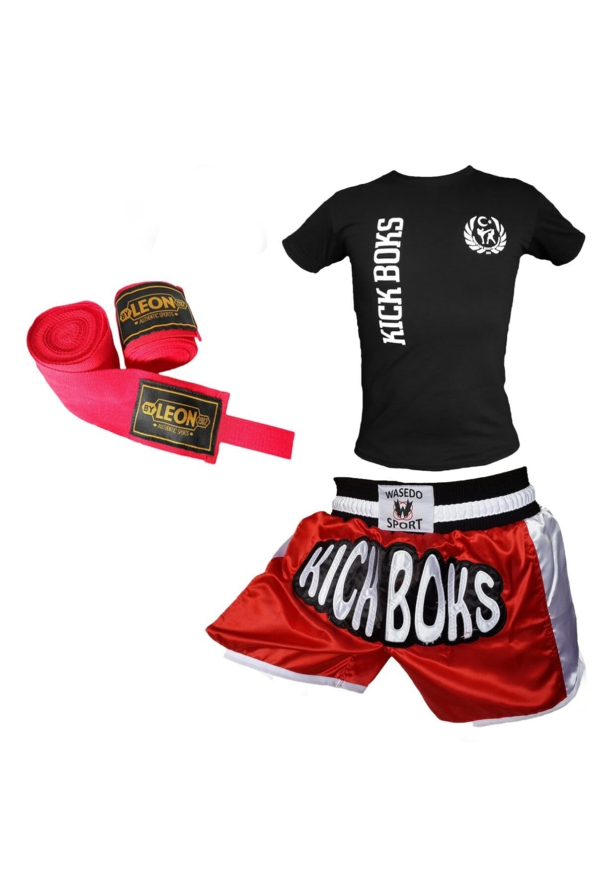 By Leon 1982 Kick Boks Şortu, Kickbox Tişörtü Ve Boks Bandajı - 3p Set Kırmızı