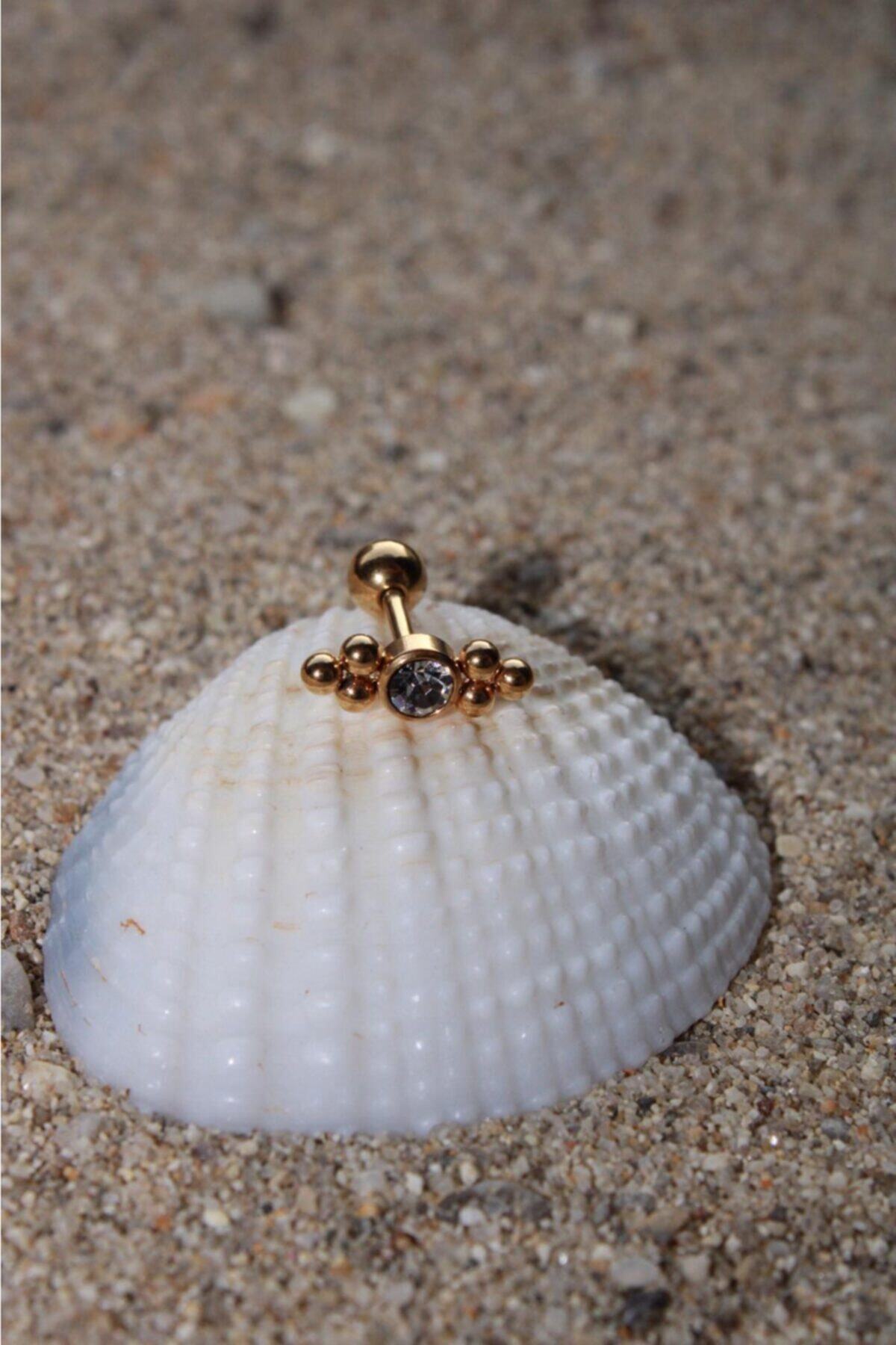 NOBLE GETTO Cerrahi Çelik Zirkon Taşlı Gold Renk Piercing