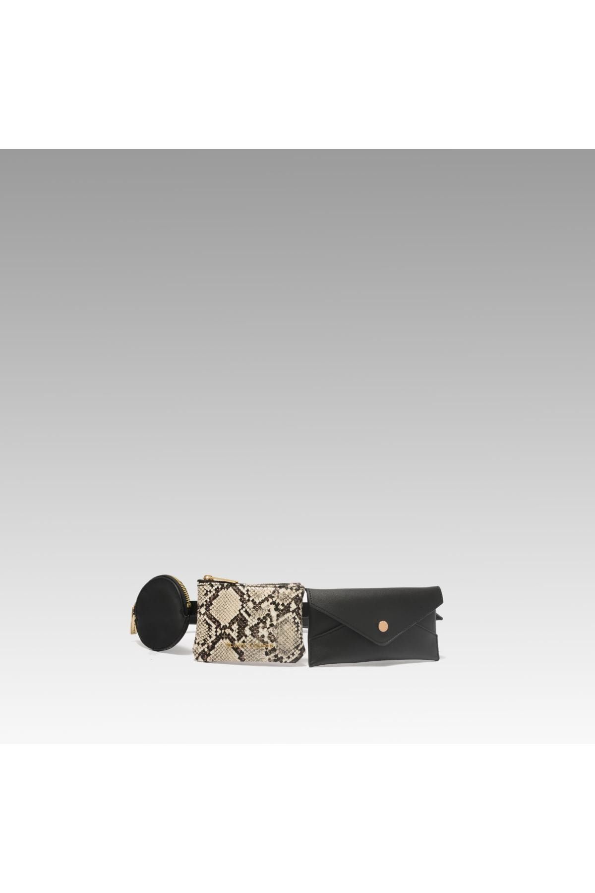 Black Ribbon Yılan Desen Çok Gözlü Bel Çantası