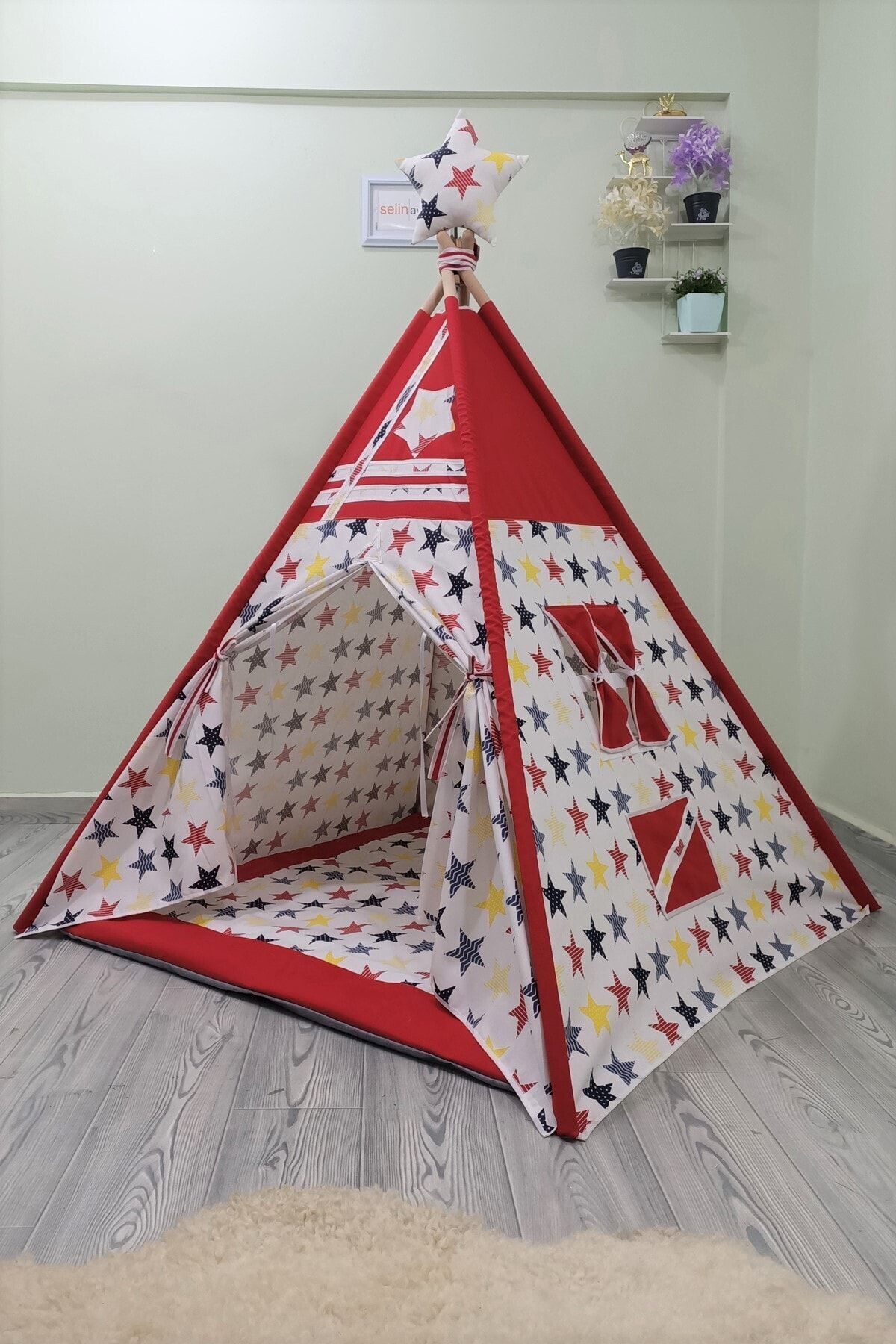 Henna Prime Henna Duck Sabitlenebilir Çocuk Oyun Çadırı Kırmızı Karışık Yıldızlar