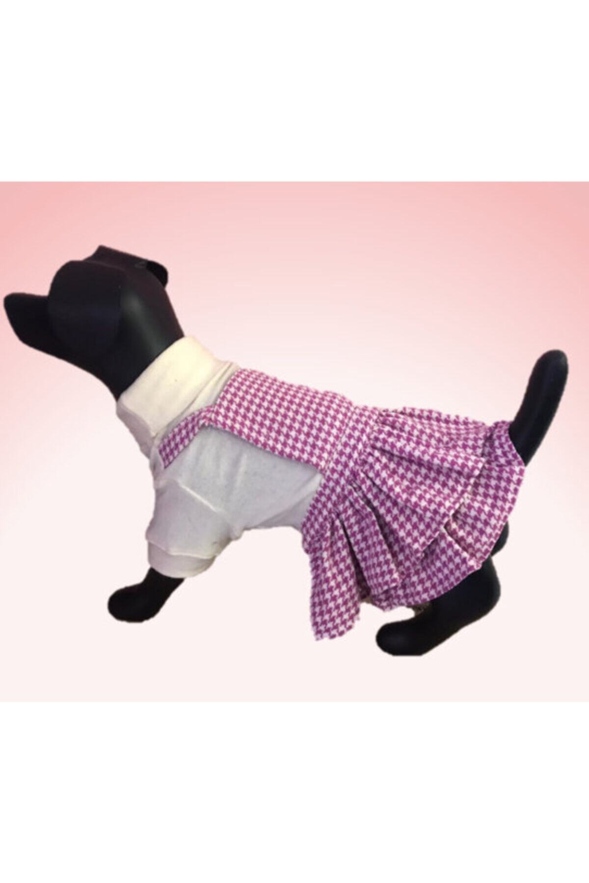 Patizade Boğazlı Yumoş Pembe Kazayağı Kedi Köpek Elbisesi