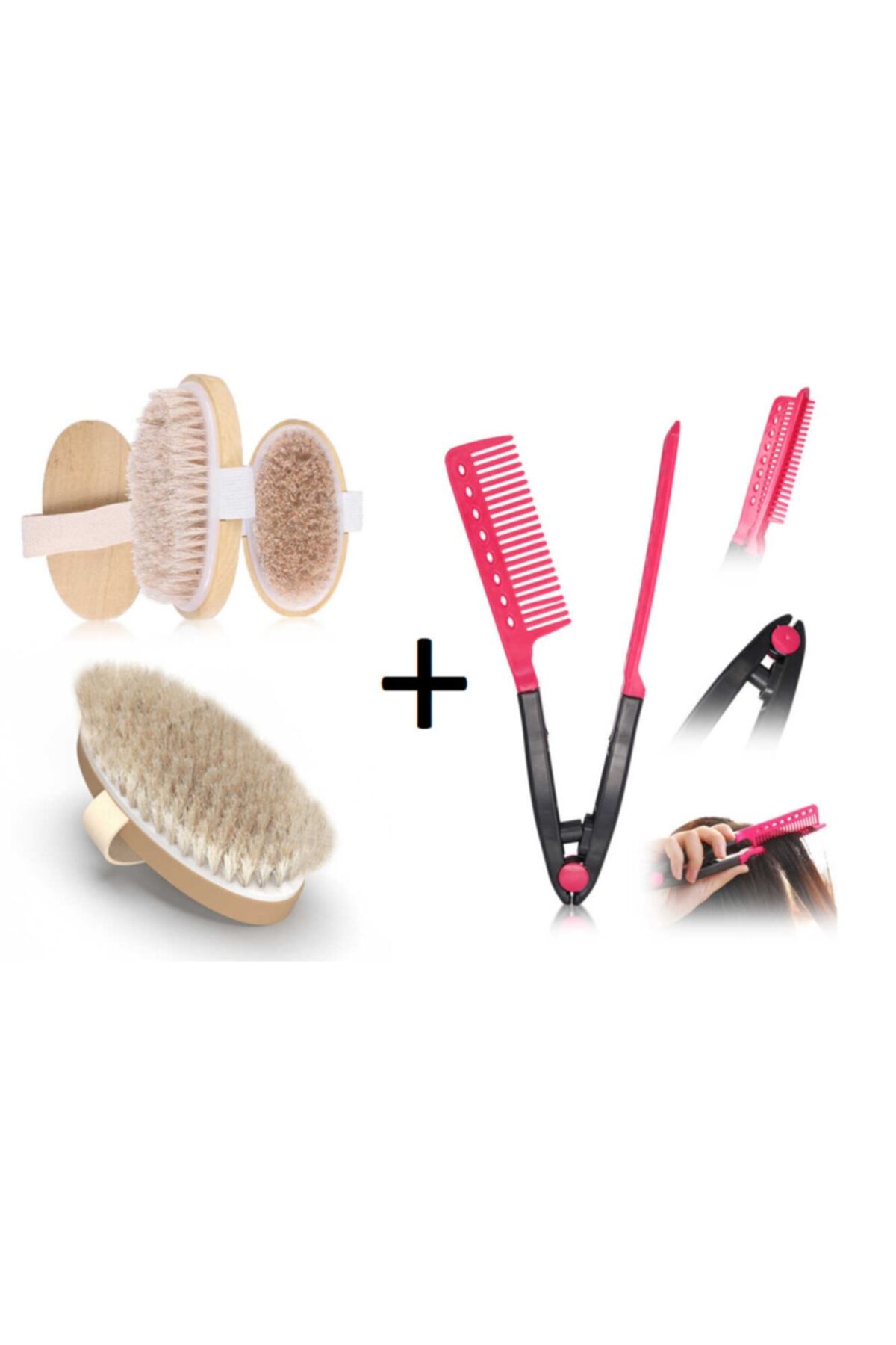 Makeuptime Saç Şekillendirici Maşa Tarak + Izla Ahşap Selülit Karşıtı Banyo Fırçası