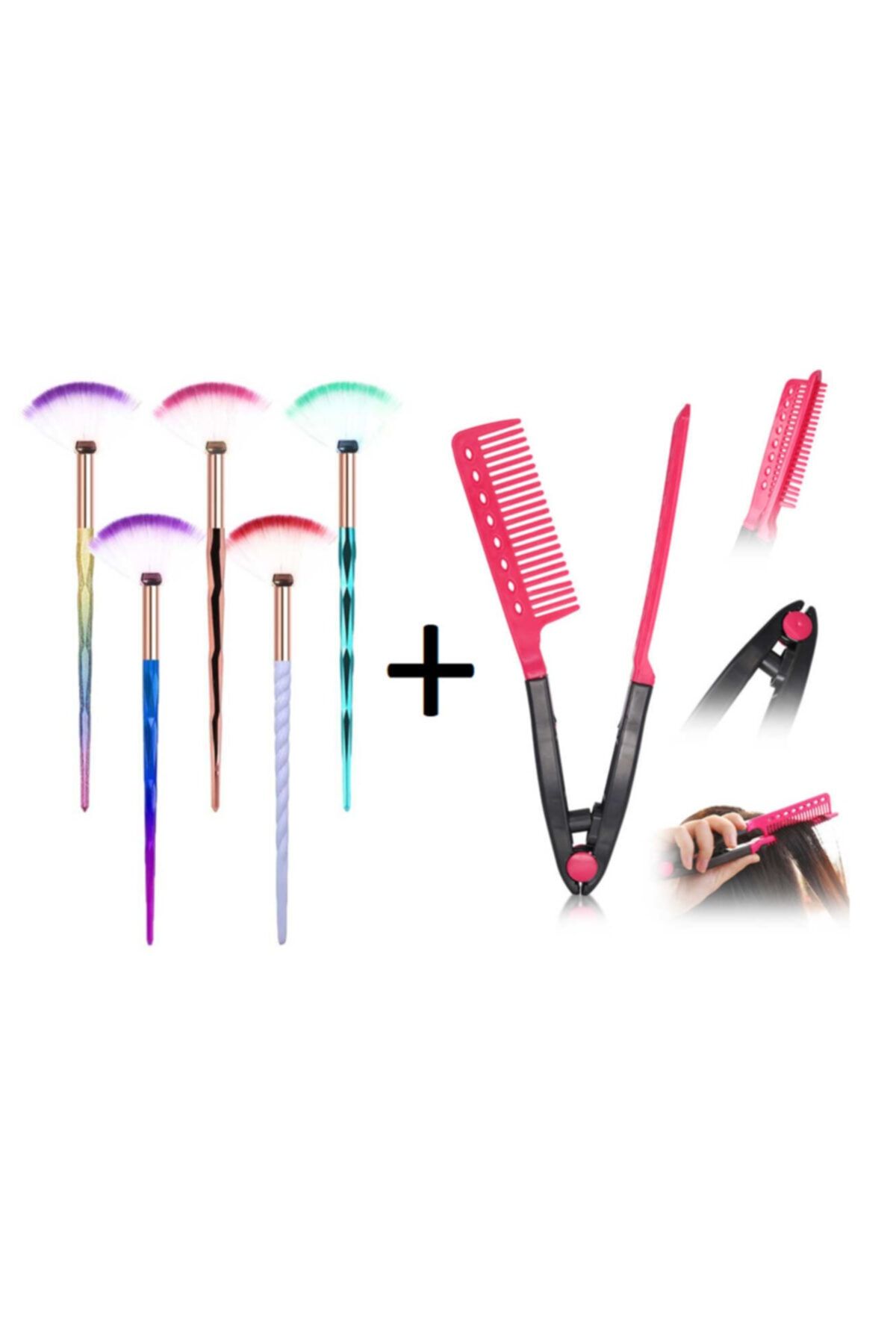 Makeuptime Saç Şekillendirici Maşa Tarak + Izla 5 Li Yelpaze Fırça Seti