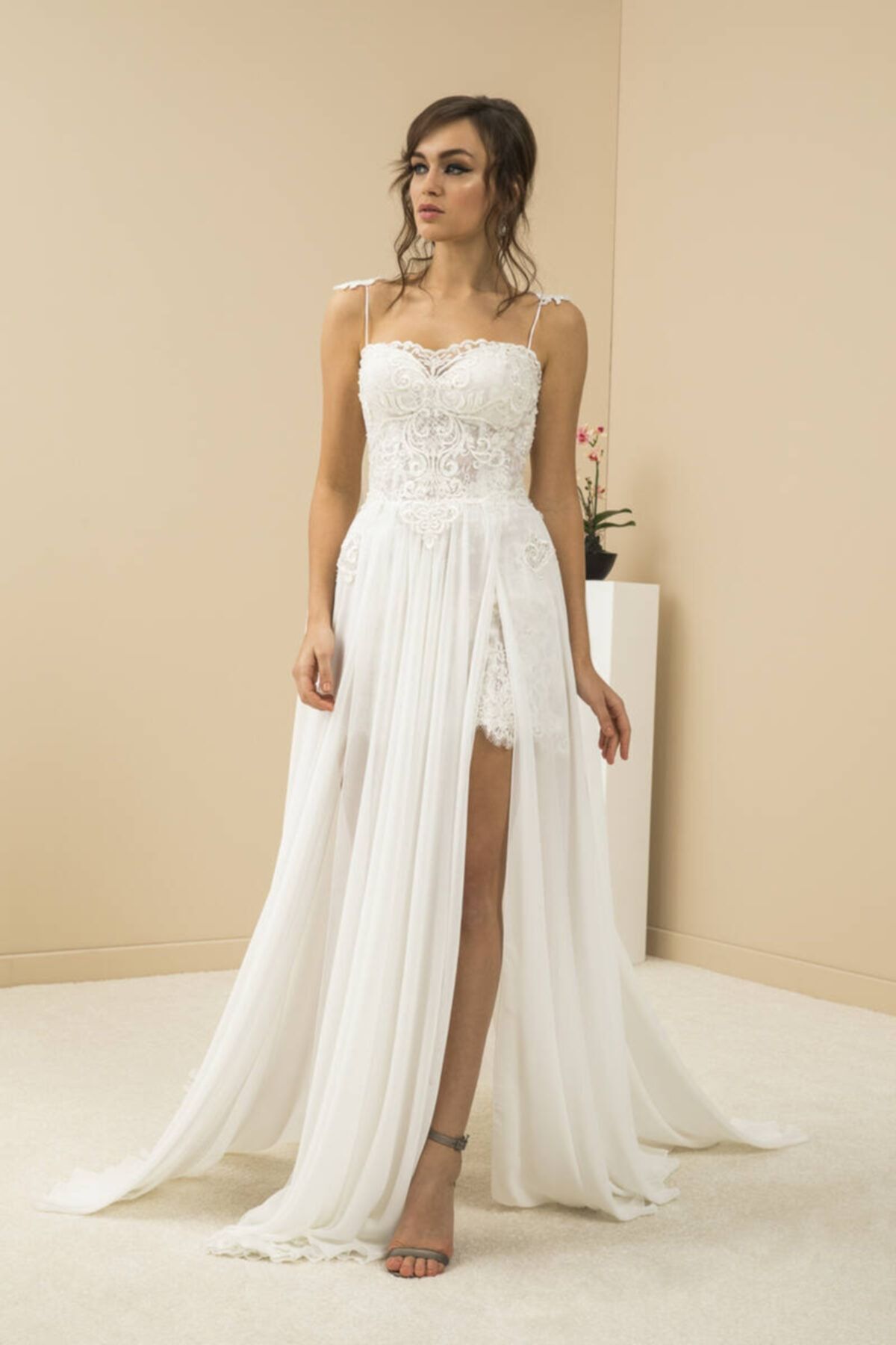 Mediha Cambaz Bridal Angel Wıngs Ipek Şifon Kol Detaylı Içi Kısa Helen Gelinlik