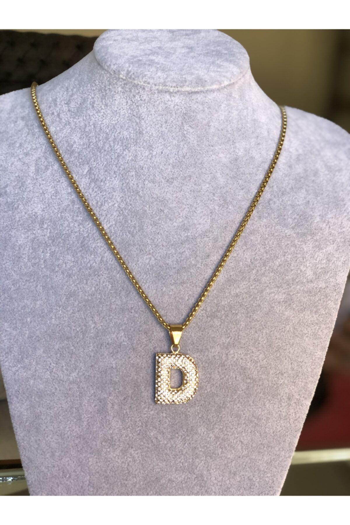 jestaksesuar Vip Serisi D Harf Gold Kaplama 916l Paslanmaz Çelik 68cm Chain Kolye