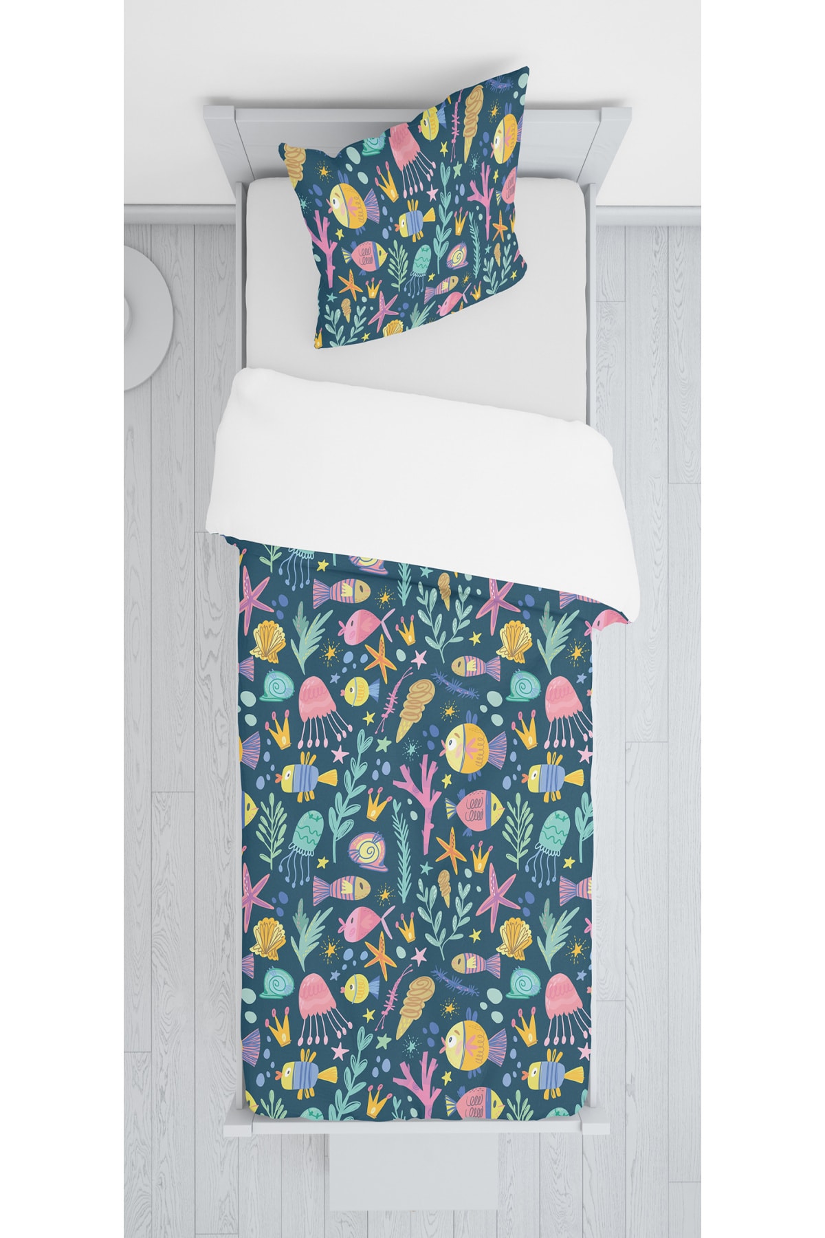 SEWINLAND Decoars Balık Ve Denizyıldızı Figürlü Kadife Yatak Örtüsü Yastık Kılıfı Hediyeli