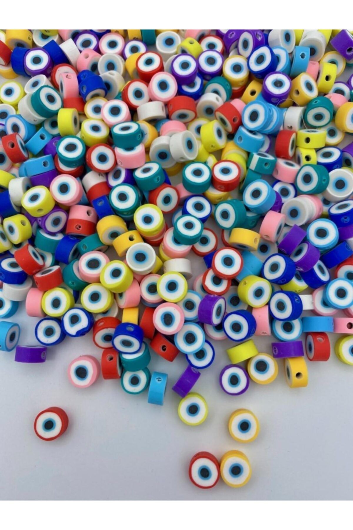 Hedef Bijuteri 10mm Polimer Kil Fimo Karışık Renkli Nazar Boncuğu,göz Model Boncuk (50 Adet)