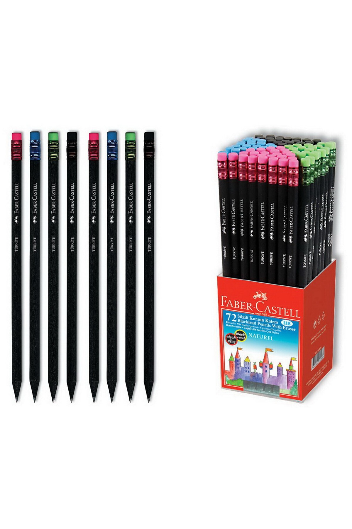 Faber Castell r Naturel Silgili Yuvarlak Kurşun  72 Li Paket