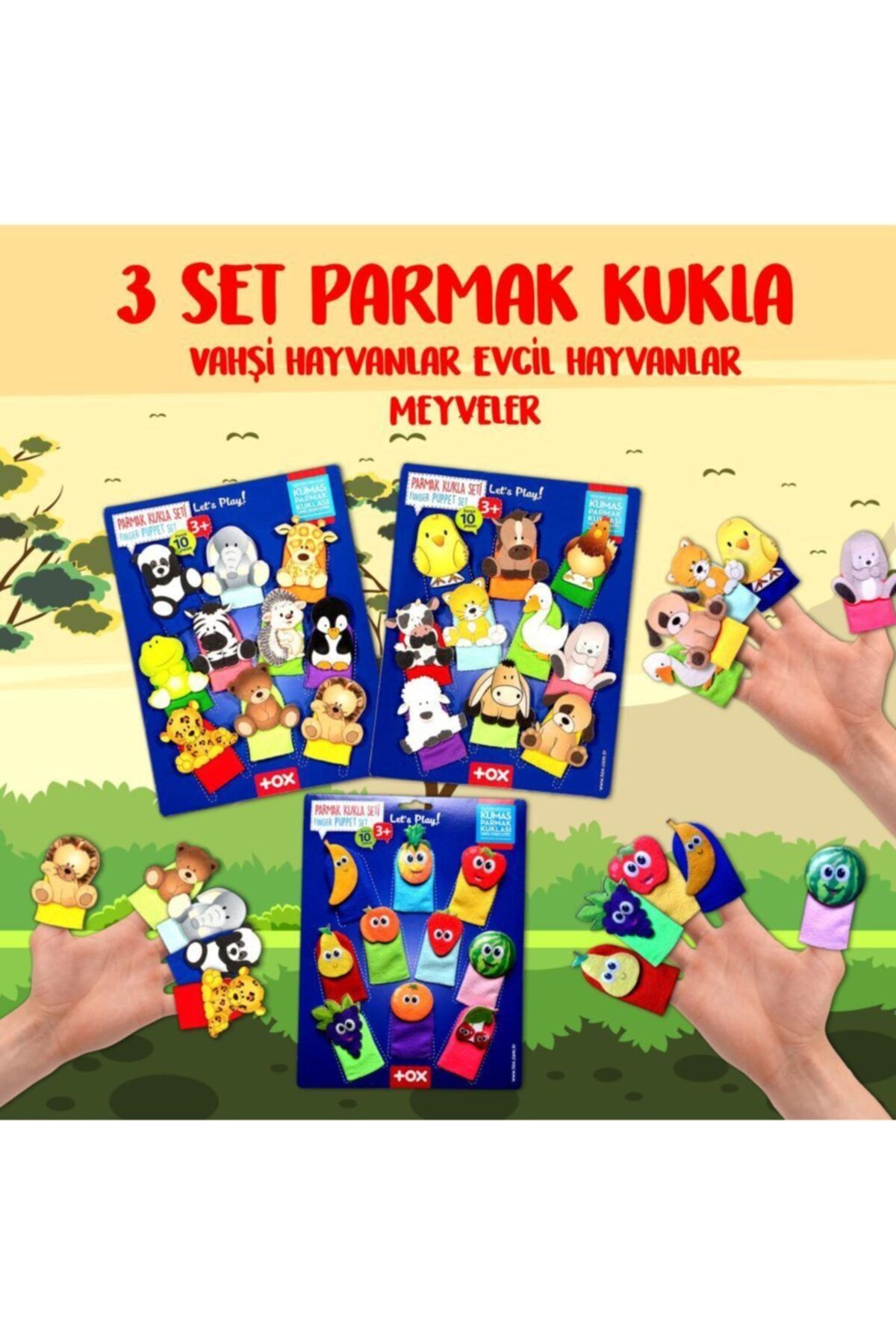 Tox Evcil Vahşi Hayvanlar ve Meyveler Parmak Kukla 3 Set 30 Parça  77-1/78-1/105