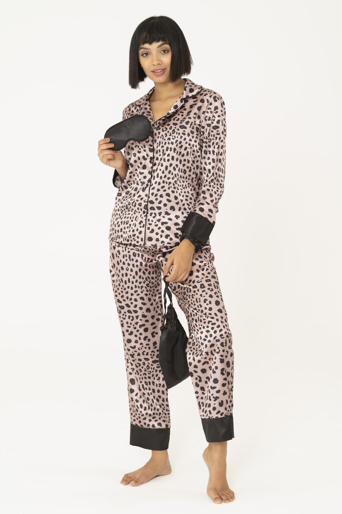 FOR YOU MODA 5 Lı Leopar Saten Pijama Takım