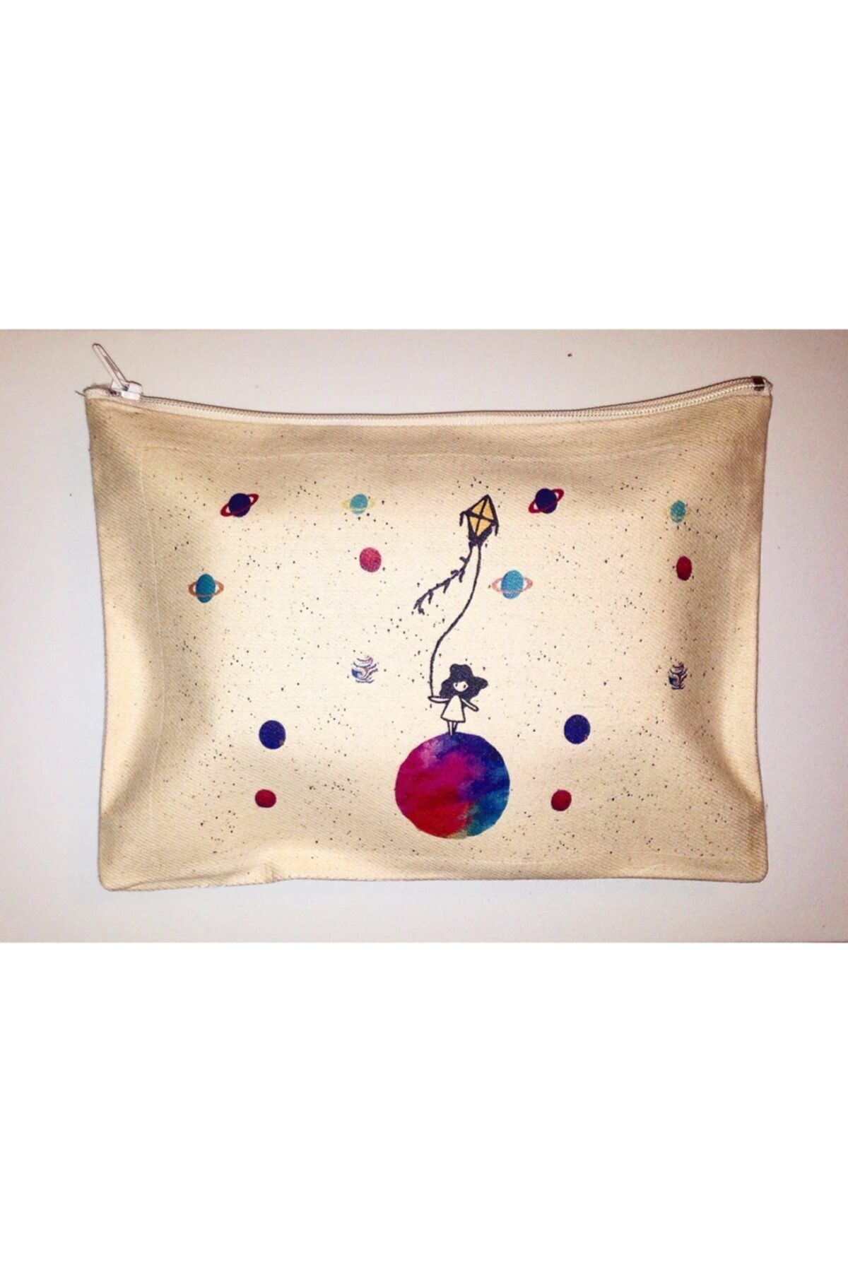 SAWCENT Kadın Bej Desenli Makyaj Çantası 21x15 cm