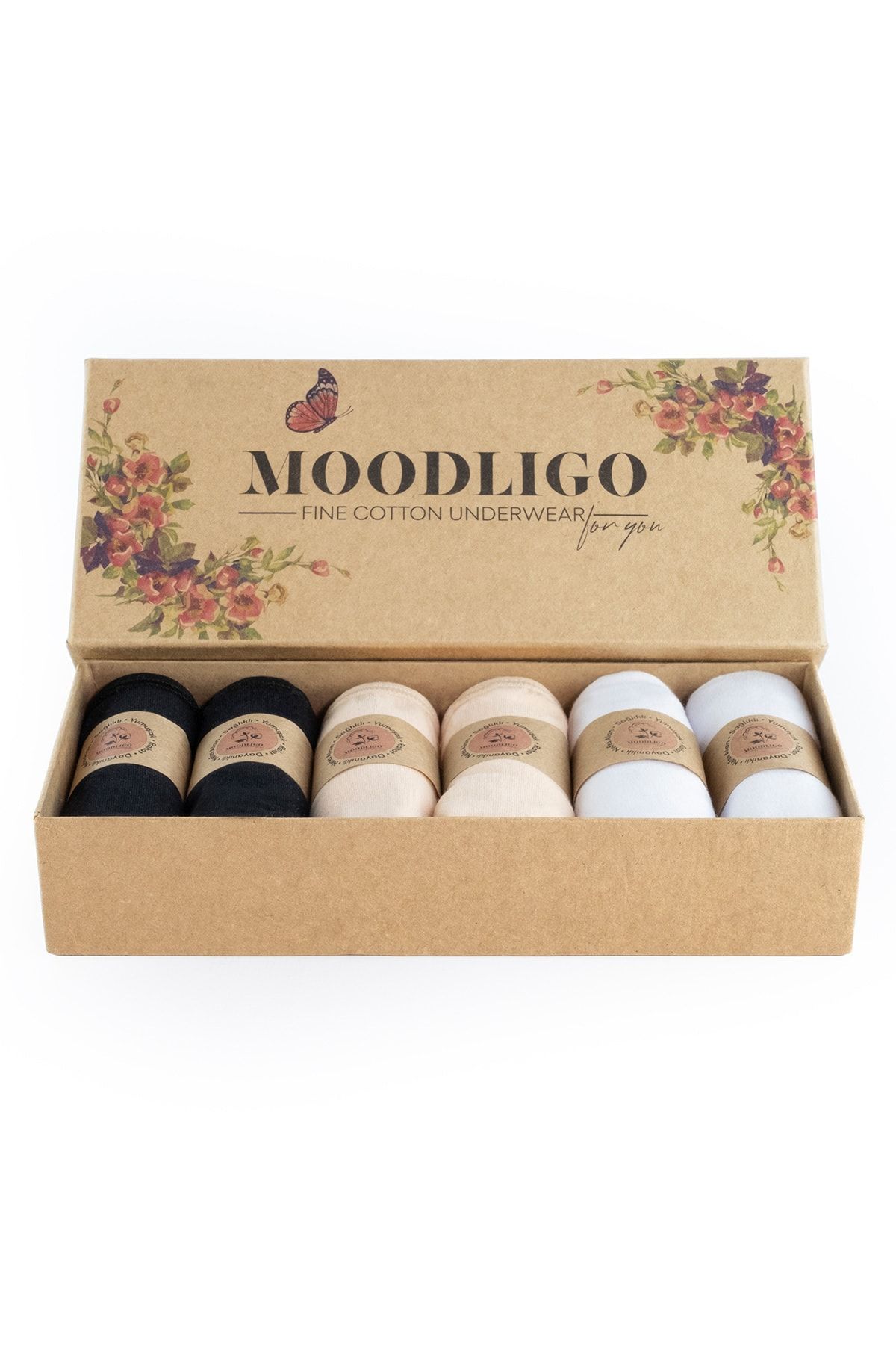Moodligo Fine Cotton Kadın Basic Slip Külot 6’lı Kutu-2 Siyah 2 Ten 2 Beyaz