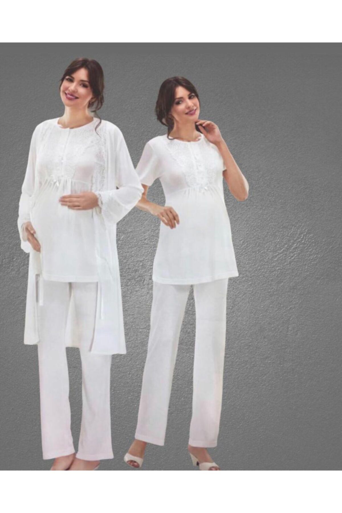 Nehir 2036 Hamile Lohusa 3lü Pijama Sabahlık Takım