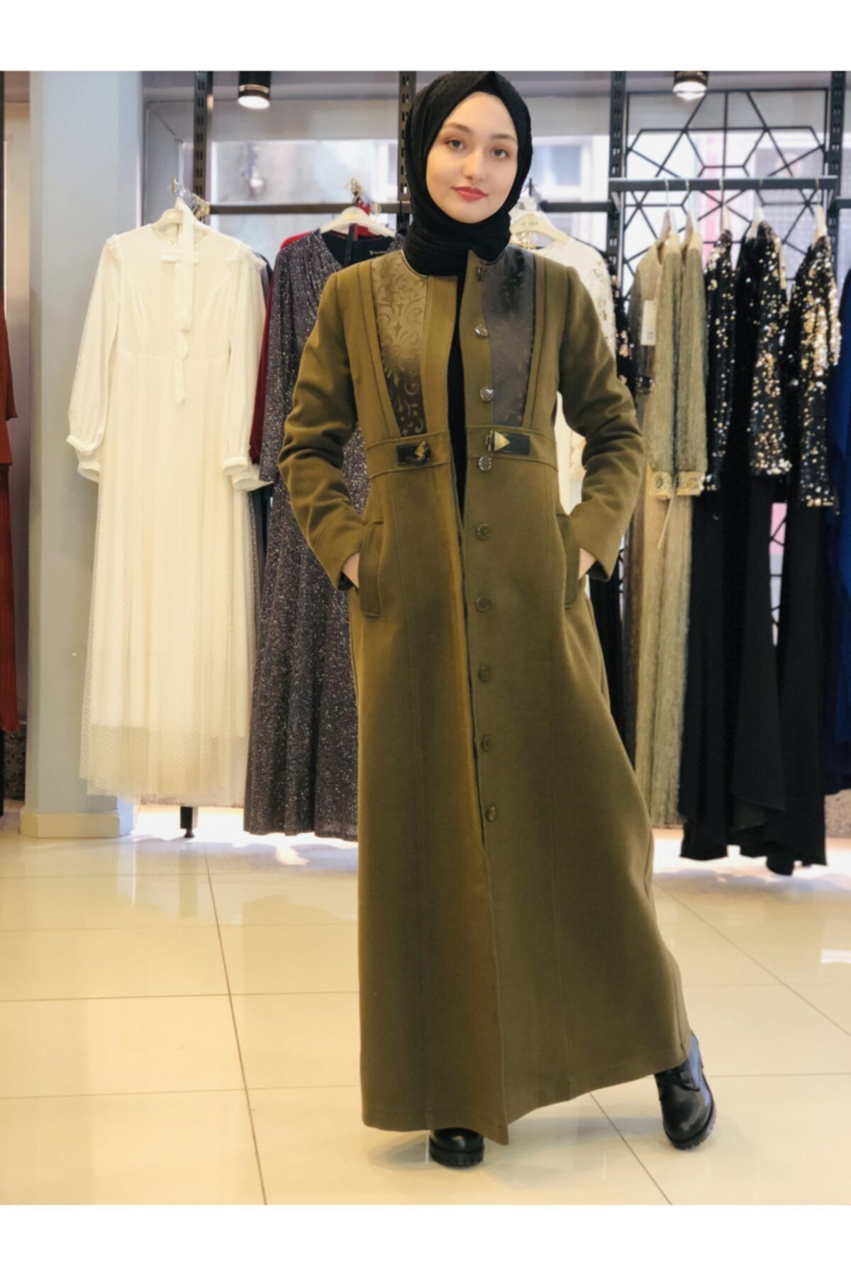 Modesty Kadın Yeşil Renk Kışlık Manto