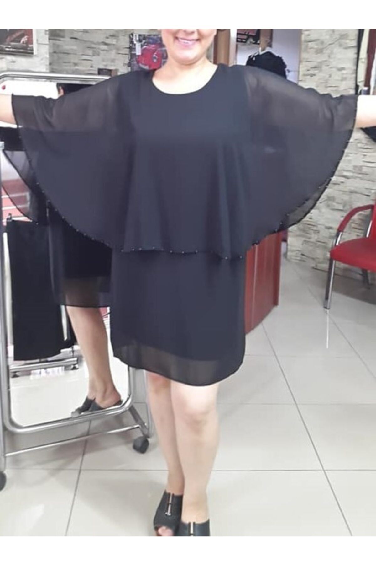 RMG Kadın Siyah Şifon Abiye Elbise
