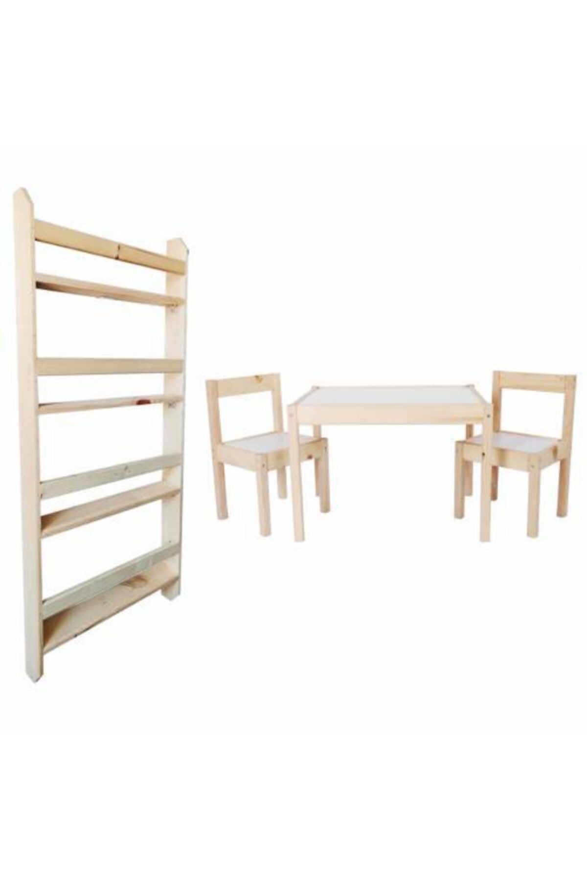 Mashotrend Ahşap Çocuk Masası + Ahşap Çocuk Odası Kitaplığı - Ahşap Aktivite Masası - Montessori Ahşap Kitaplık