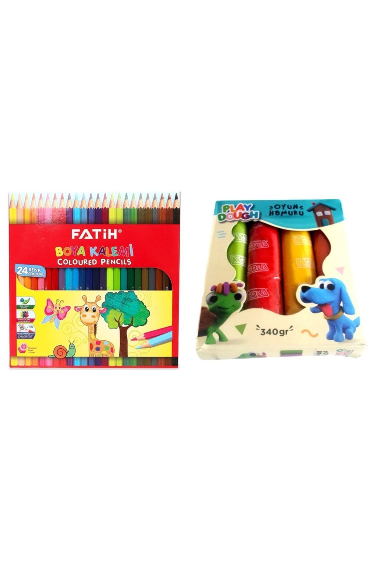 Fatih Kuru Boya Kalemi 24 Renk Tam Boy + Play Dough Kidea 340 Gr Oyun Hamuru