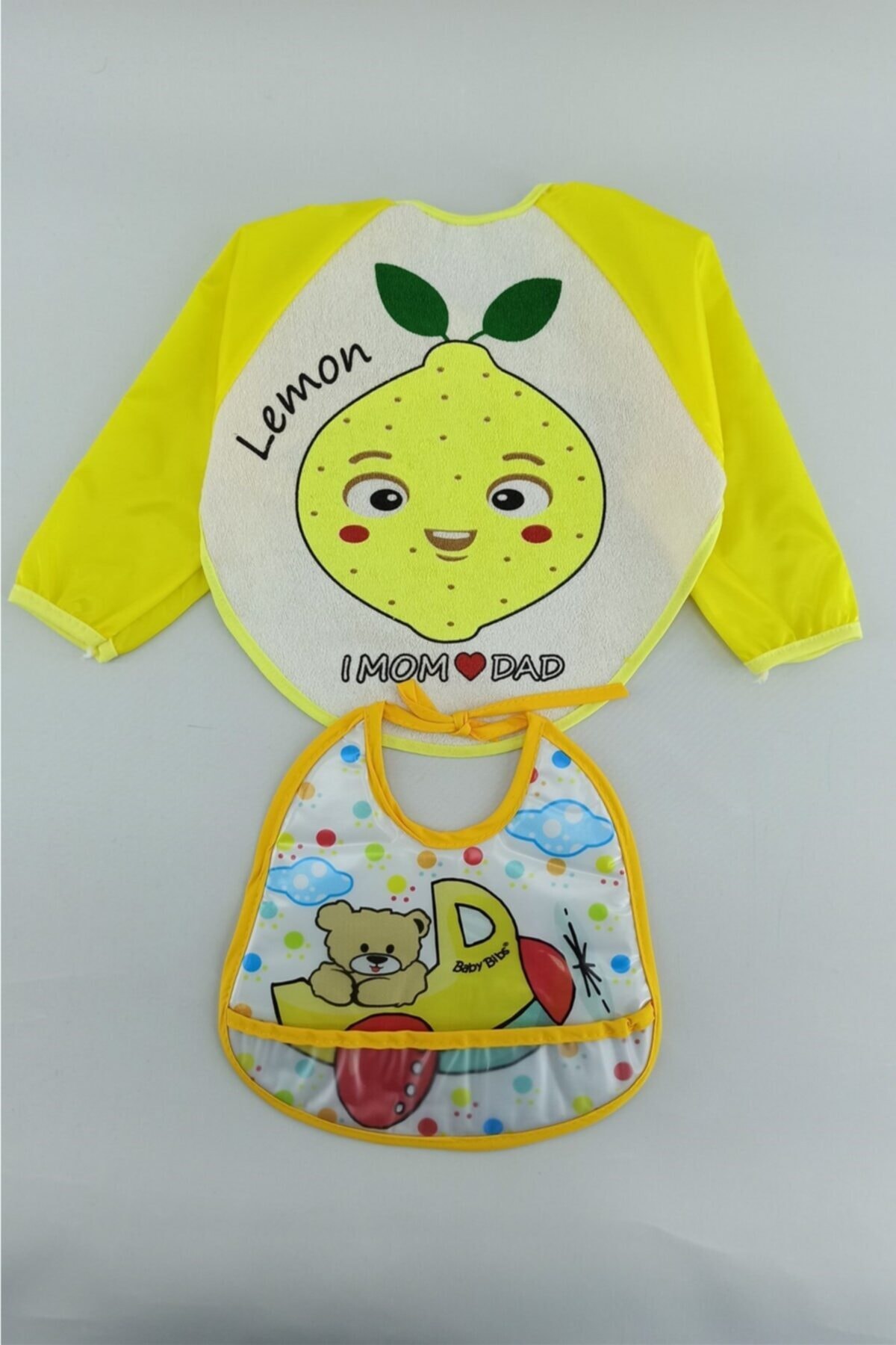 ALİSS Unisex Bebek Sarı Desenli 2 li Mama Önlüğü