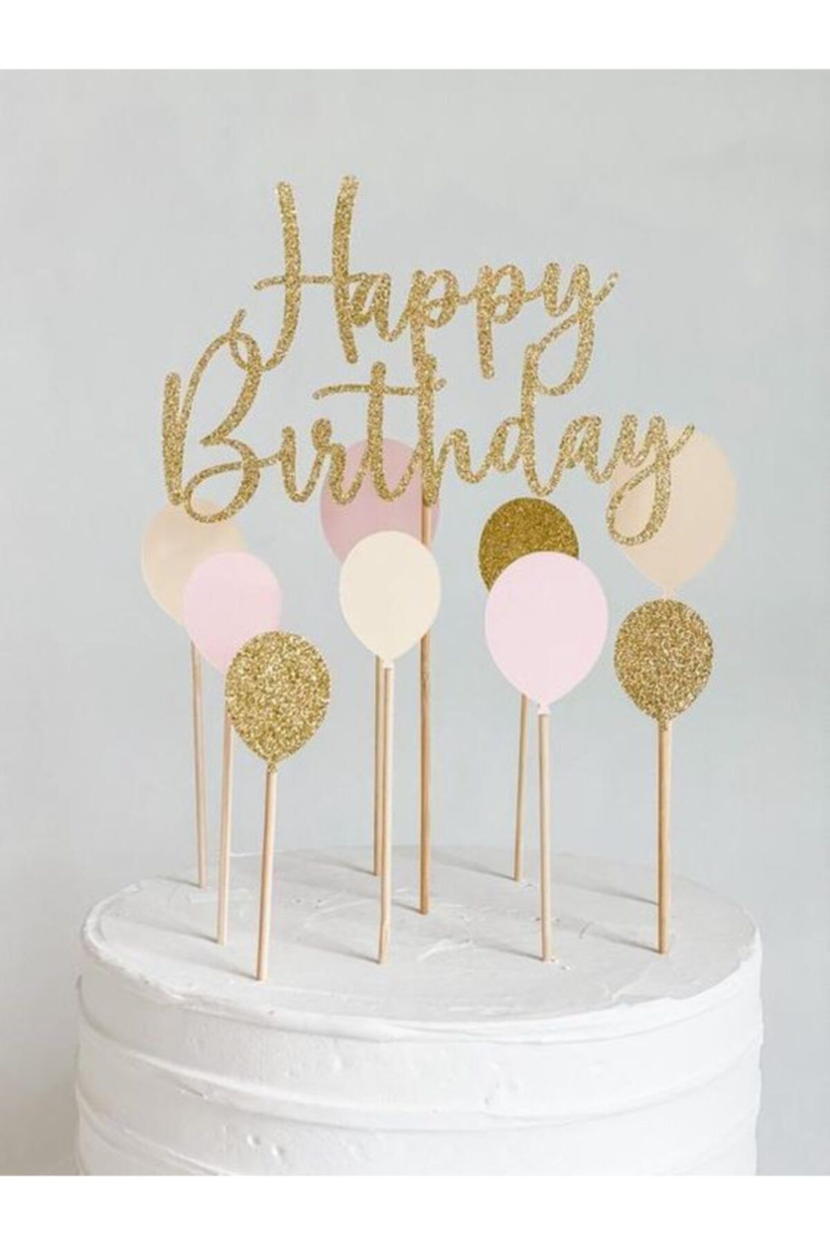 Colorofstory Gold Balonlu Happy Birthday Yazı Doğumgünü Pasta Dekoru