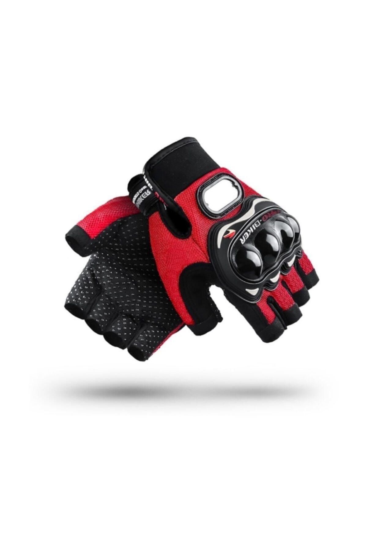 ProBiker Eldiven Yarım Motosiklet Eldiveni Korumalı (Kırmızı)