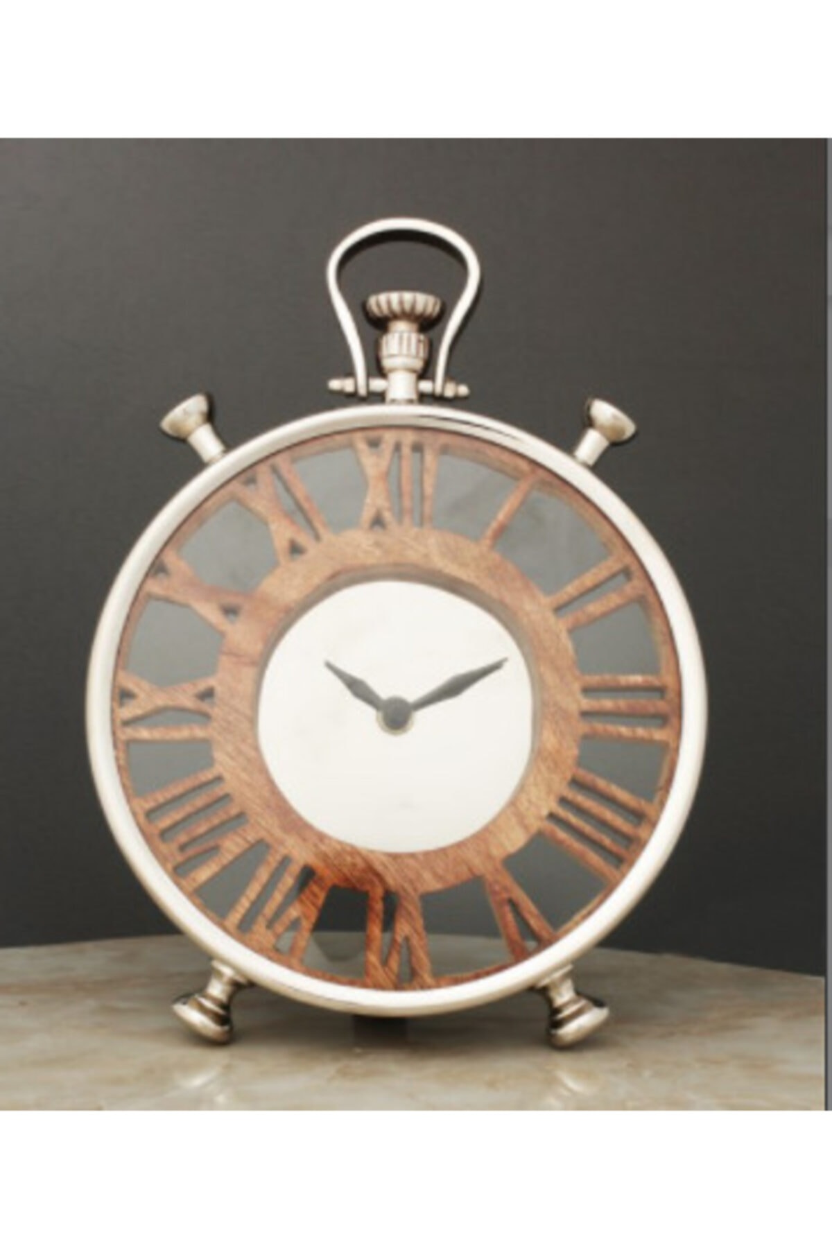 Evdema Ba-hem Ahşap Gümüş Masa Yuvarlak Saat