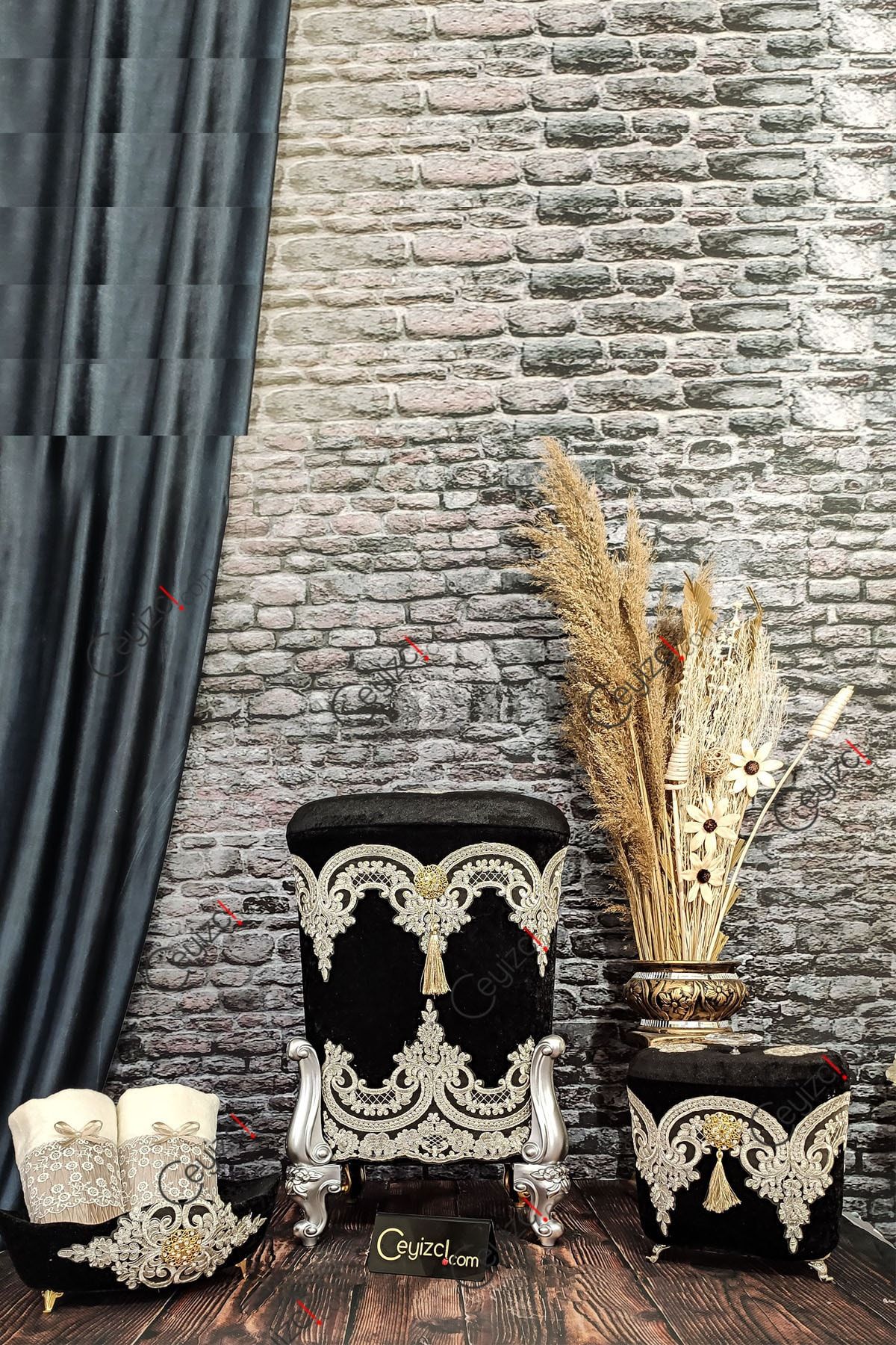 Çt Çeyizci Tekstil Banyo Sandığı Banyo Sepeti Kirli Sepeti Siyah Osmanlı
