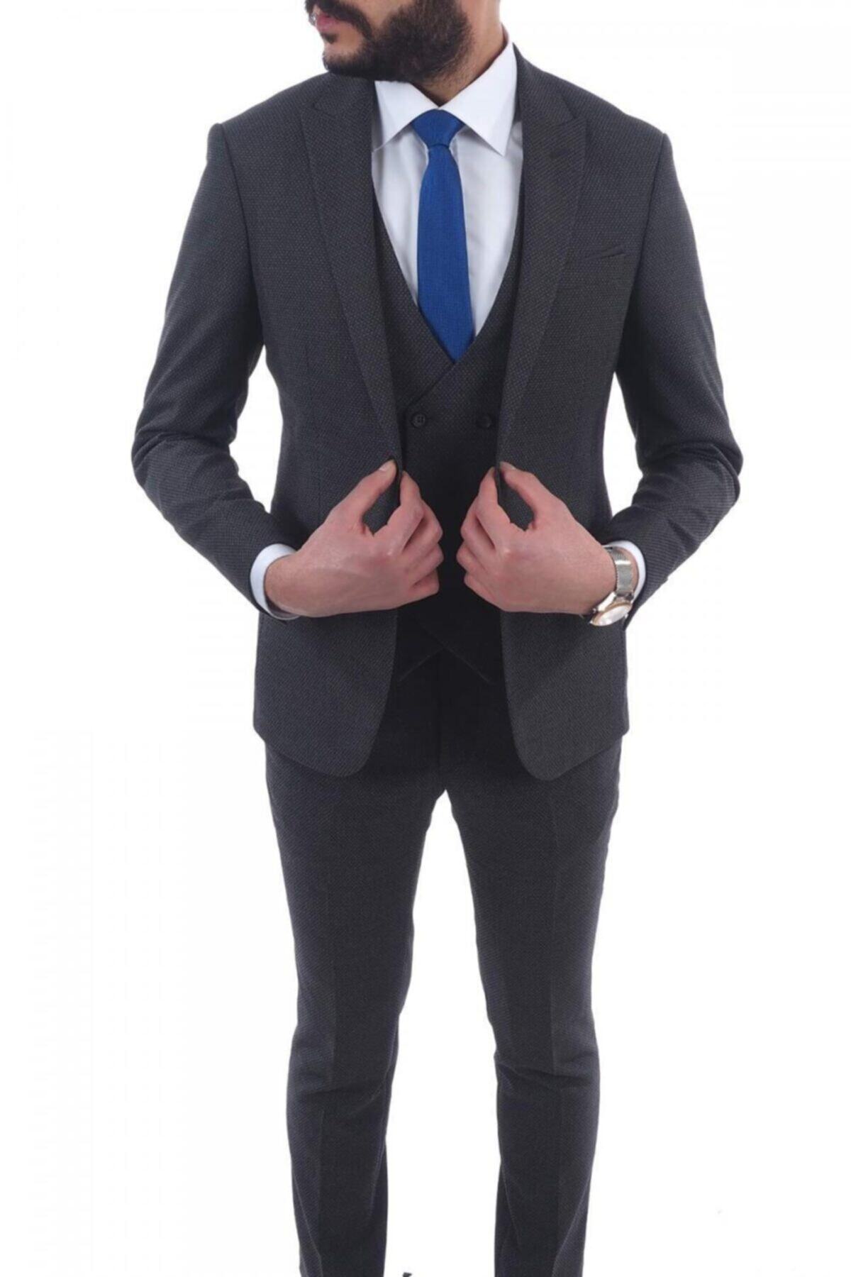 Jan Carlucci Yelekli Slimfit Drop 6 Takım Elbise