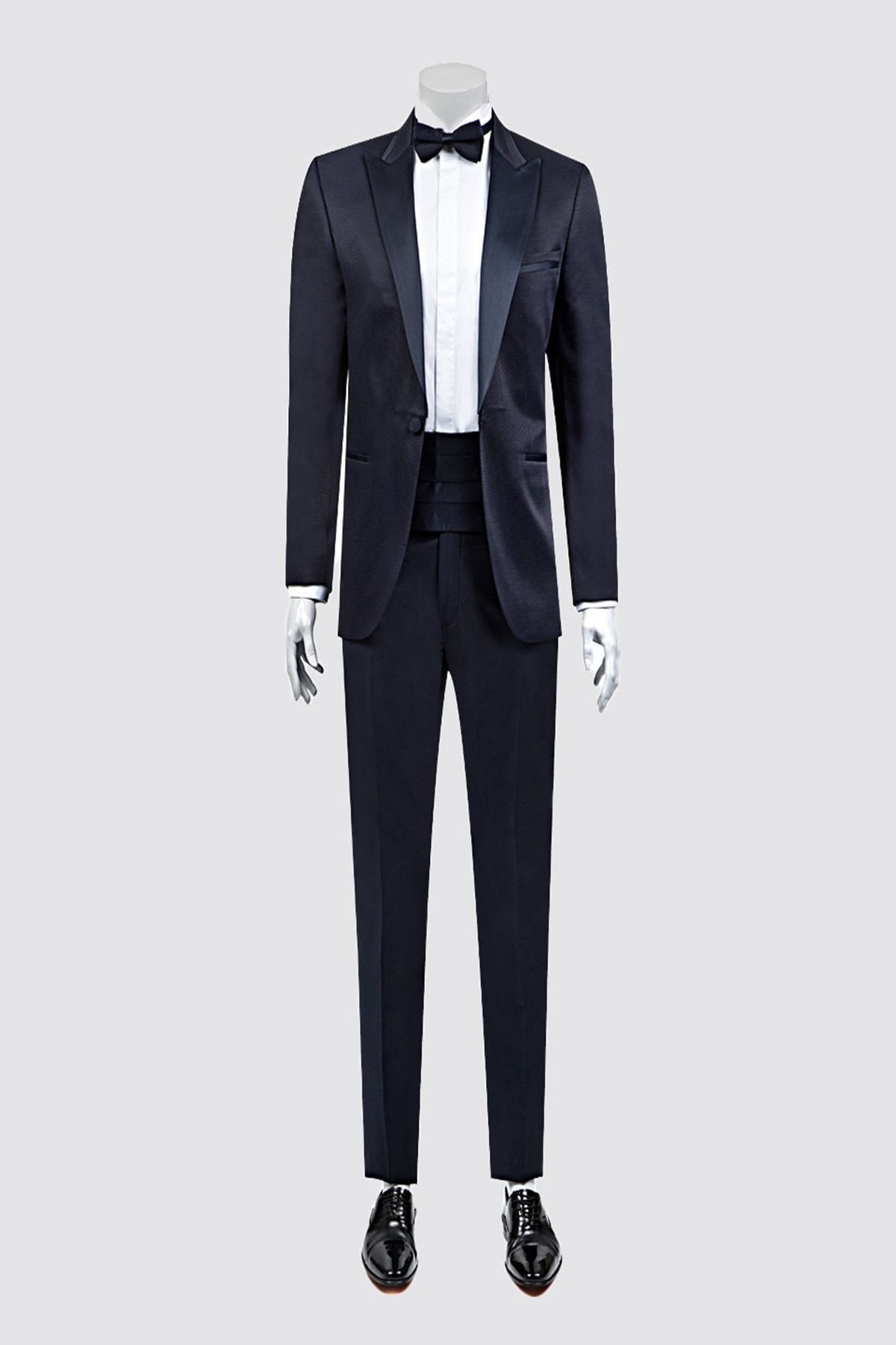 D'S Damat Slim Fit Lacivert Jakar Desenli Smokin Takım Elbise