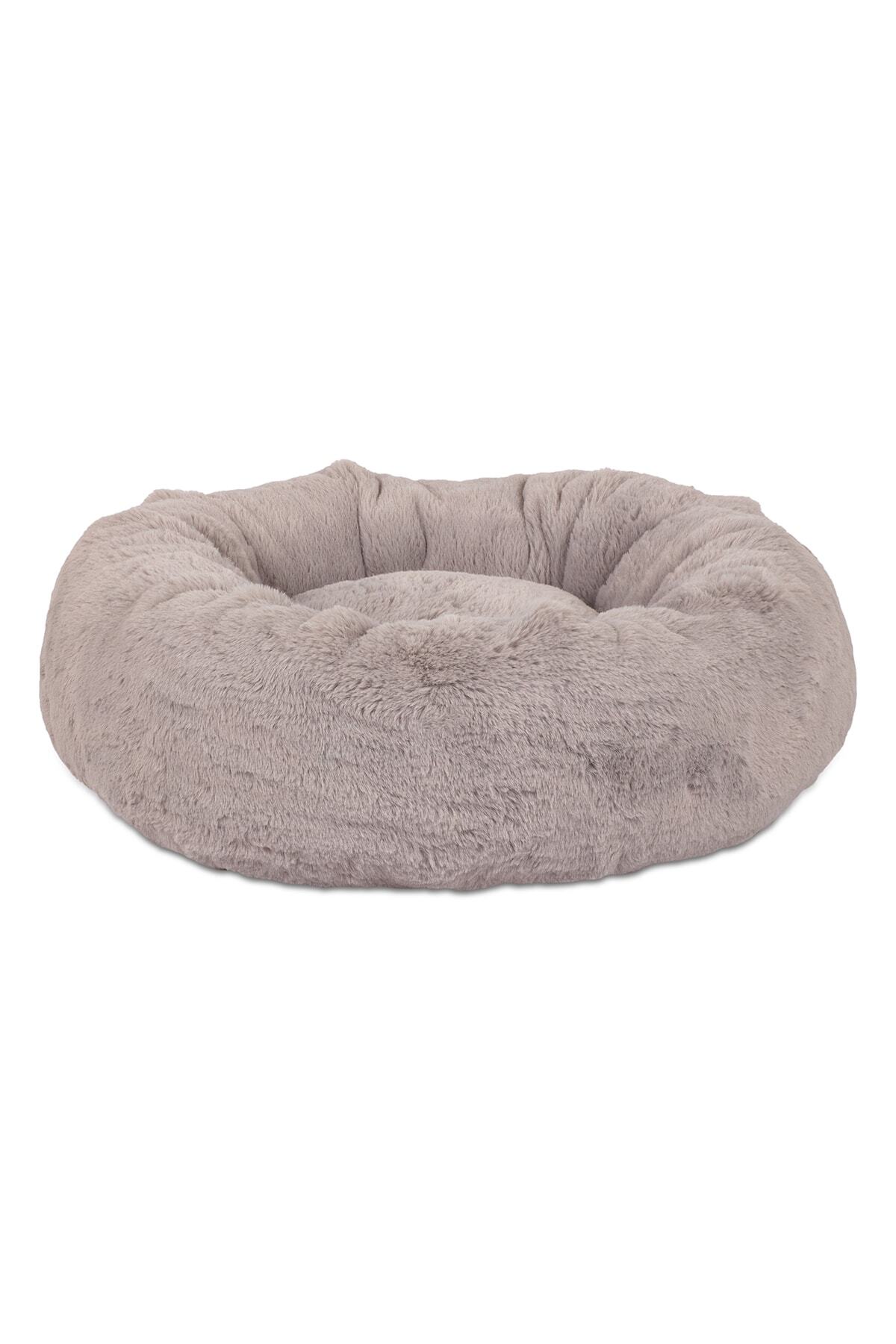 SLEEPMAX Lux Yuvarlak Dekoratif Yıkanabilir Kaymaz Tabanlı Gri Tavşan Peluş Kedi Köpek Yatağı