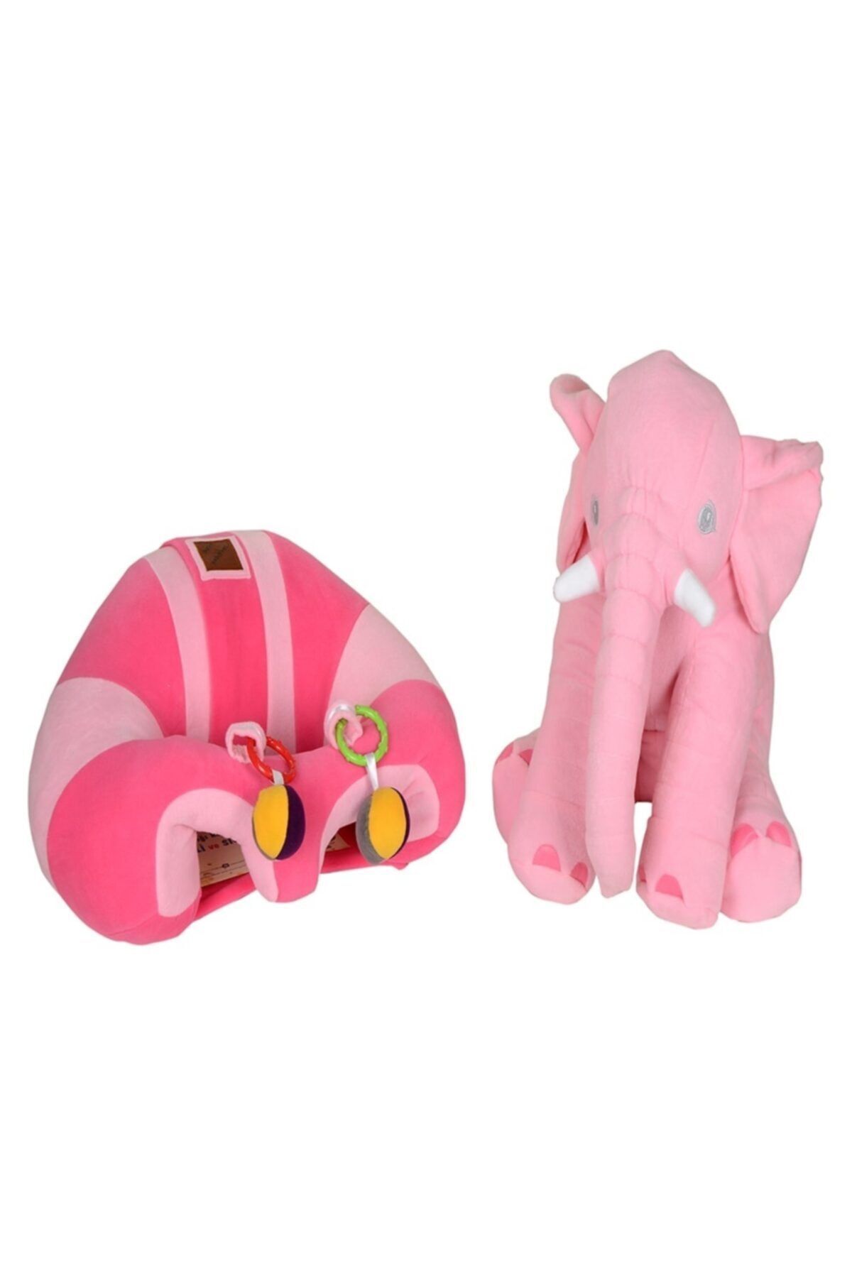 BEBEYATMAZ Çıngıraklı Fuşya-Pembe Bebek Destek Oturma Minderi Ve Pembe Uyku Fili