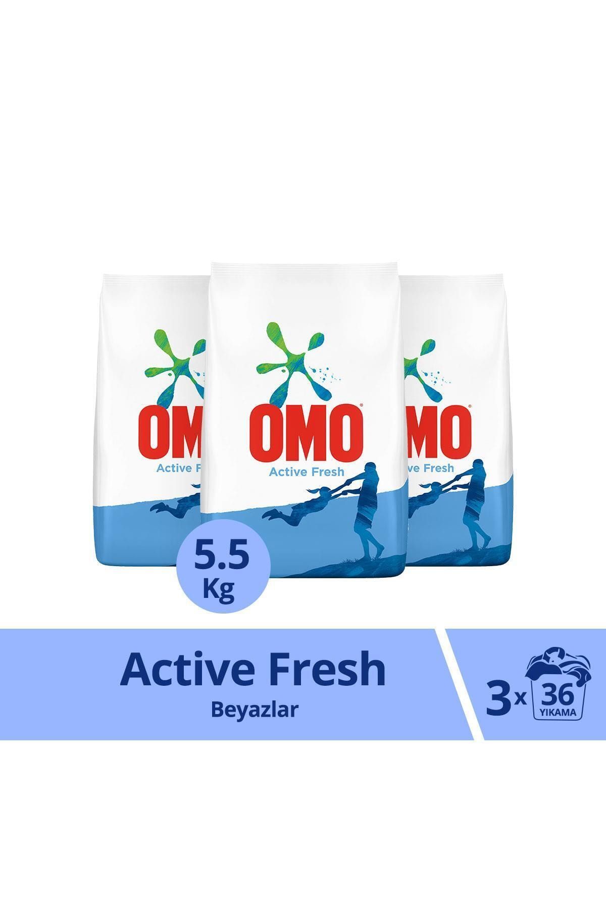 Omo Active Fresh Kusursuz Leke Çıkarıcı Toz Çamaşır Deterjanı Beyazlar 5.5 kg x 3