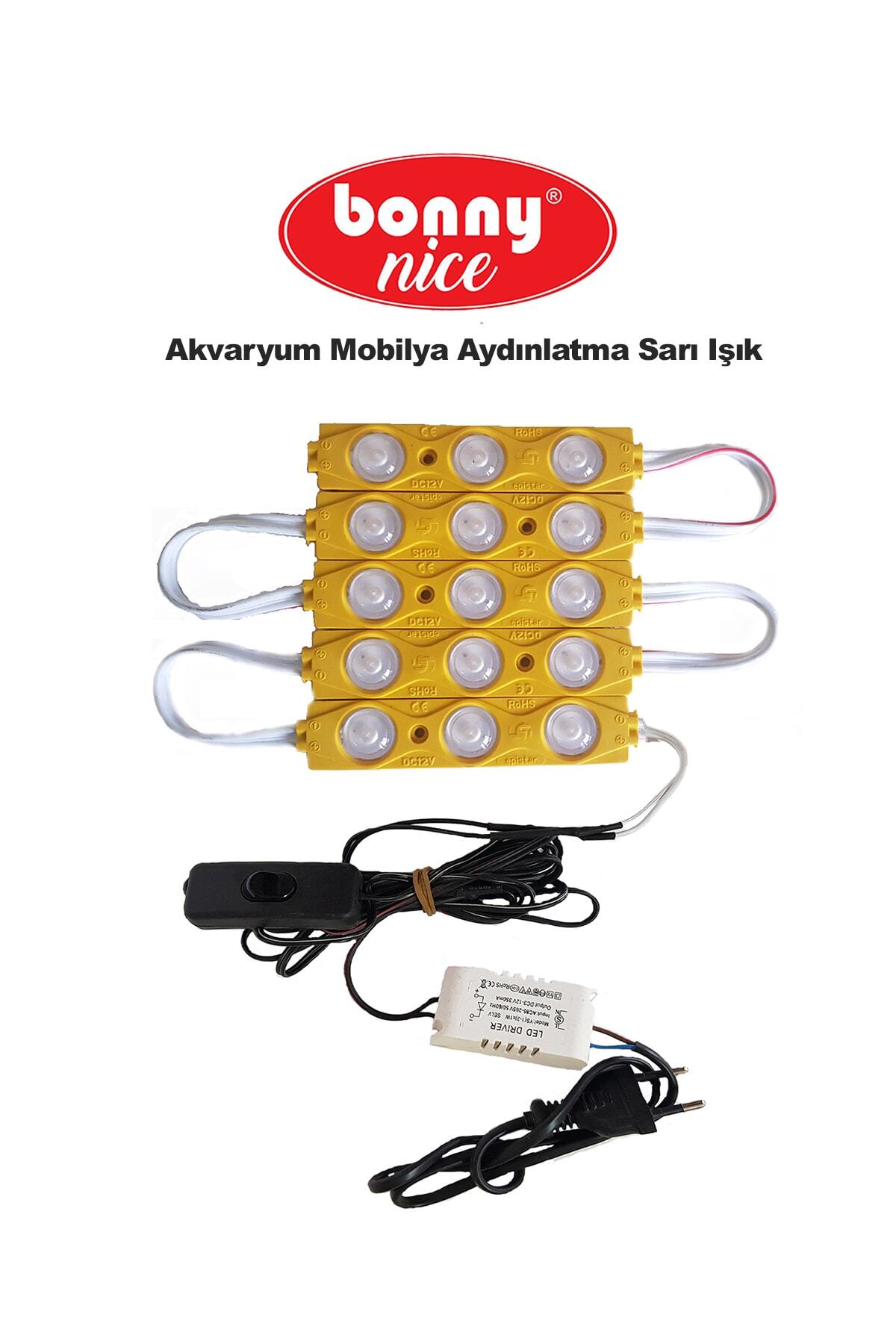 Bonny Nice Akvaryum Modül Led Aydınlatma Sarı Işık Anahtarlı 5'li