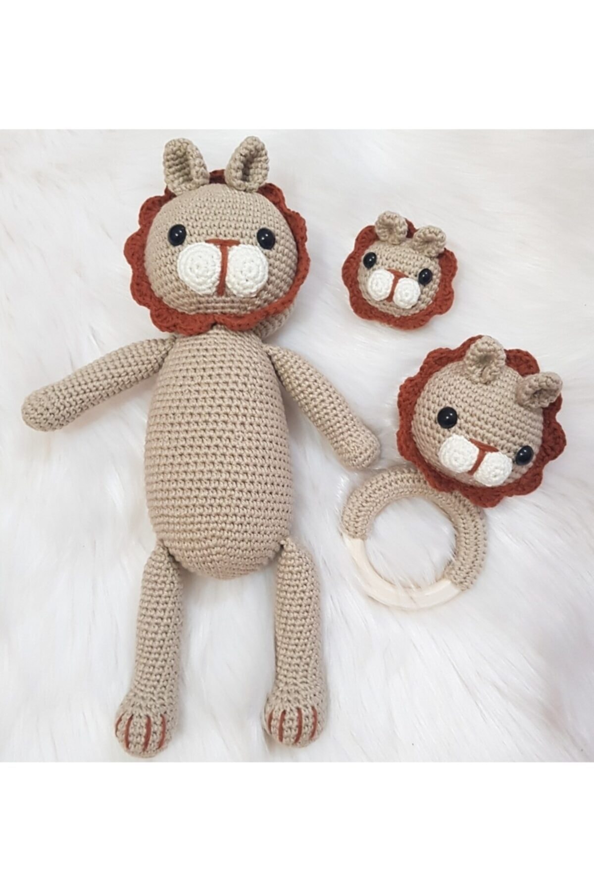 ON MARİFET Bej Amigurumi Örgü Oyuncak Aslan Set