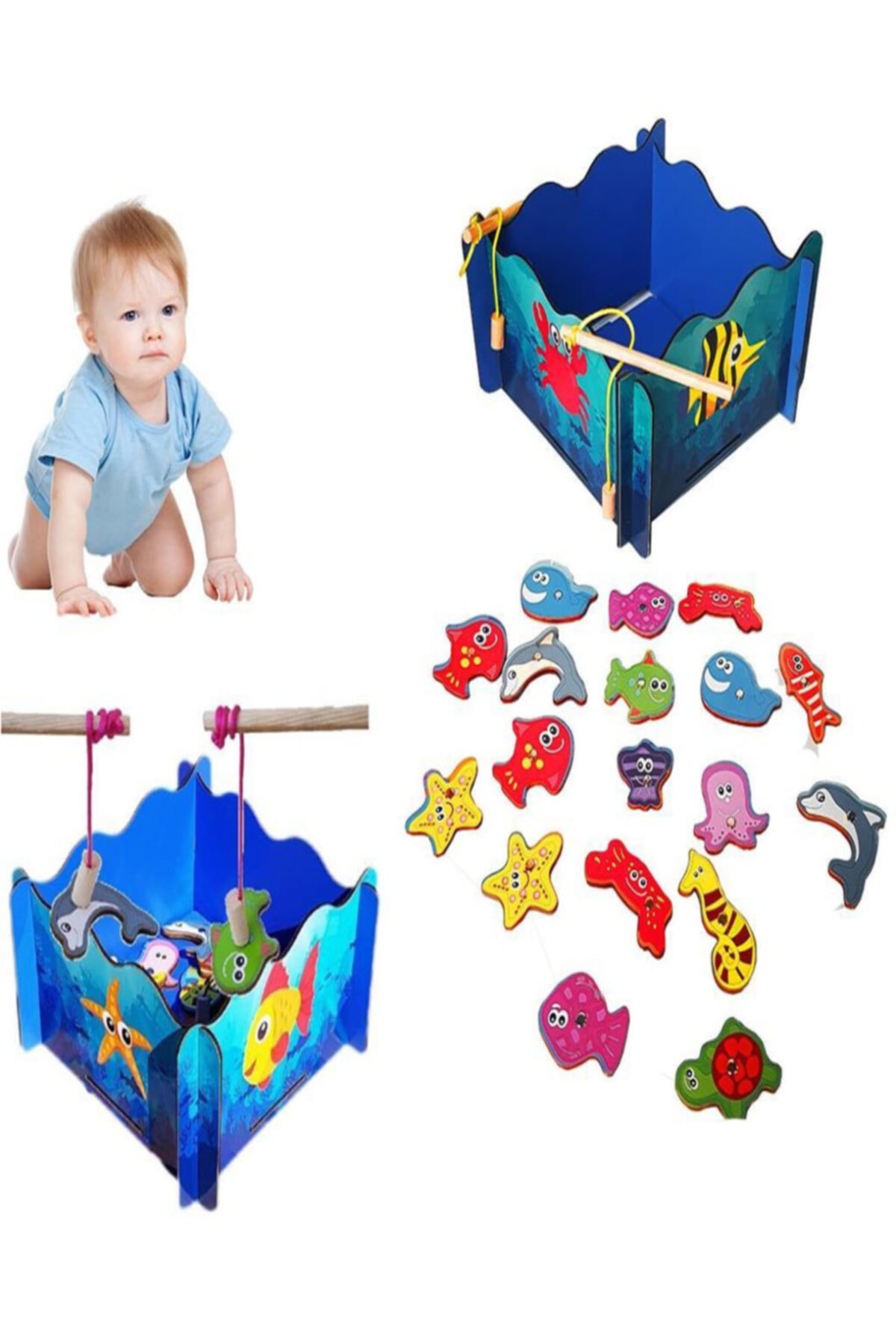 WoodyLife Havuzlu Ahşap Mıknatıslı Balık Tutma Oyunu Çocuk Oyuncak Kutu