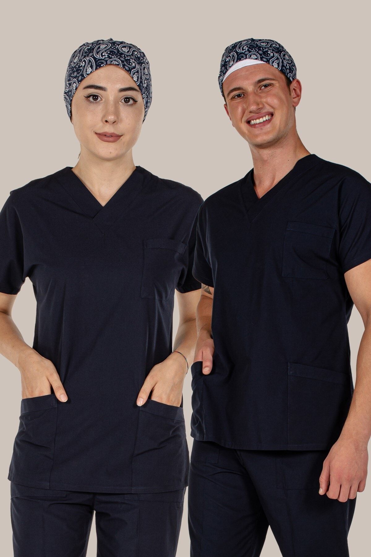 Mert Giyim Unisex Lacivert Üst Scrubs Terrycotton Doktor Hemşire Forma