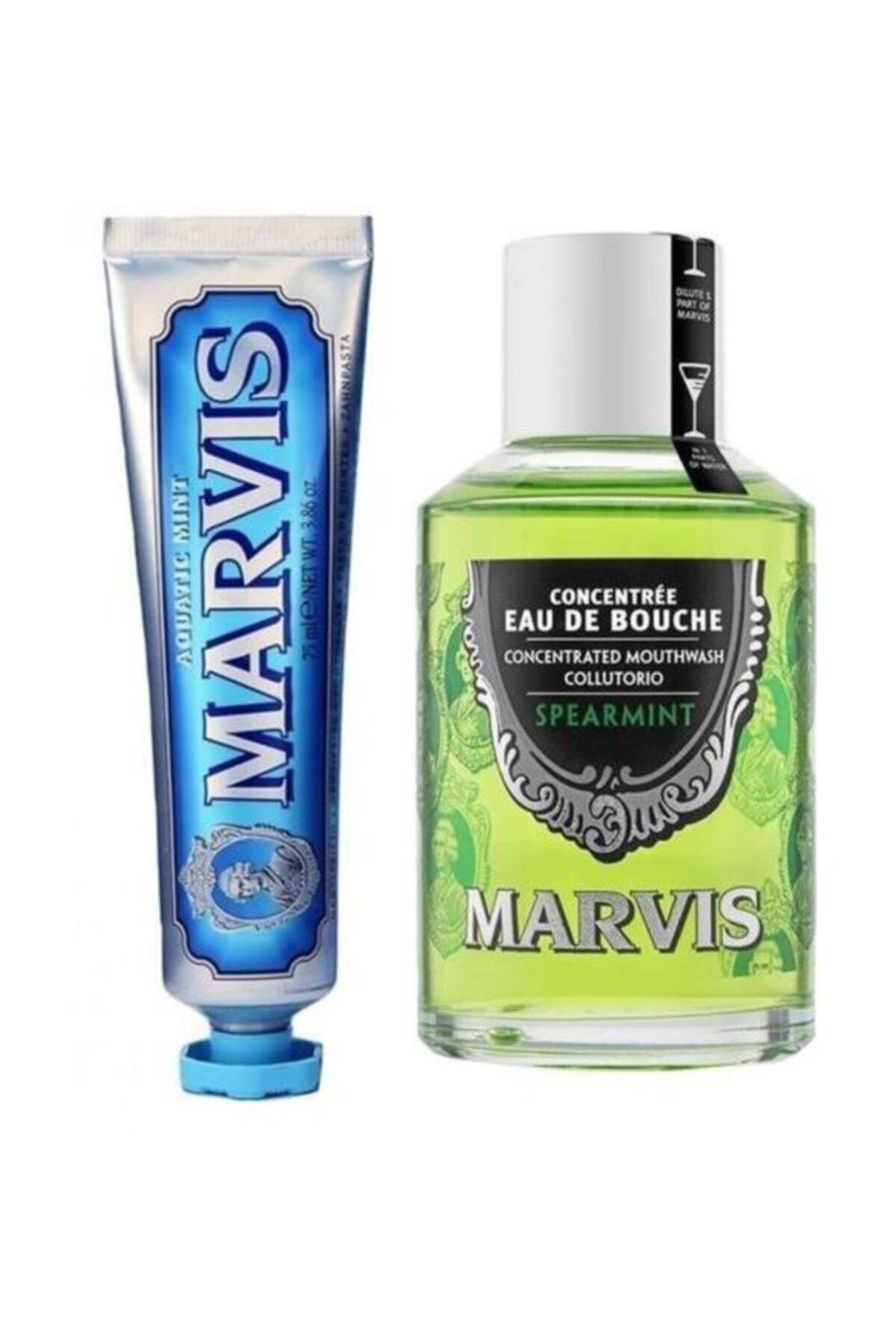 Marvis Spearmint Ağız Gargarası Nane 120 Ml+aquatic Mint Aqua Nane Aromalı Diş Macunu 25 Ml