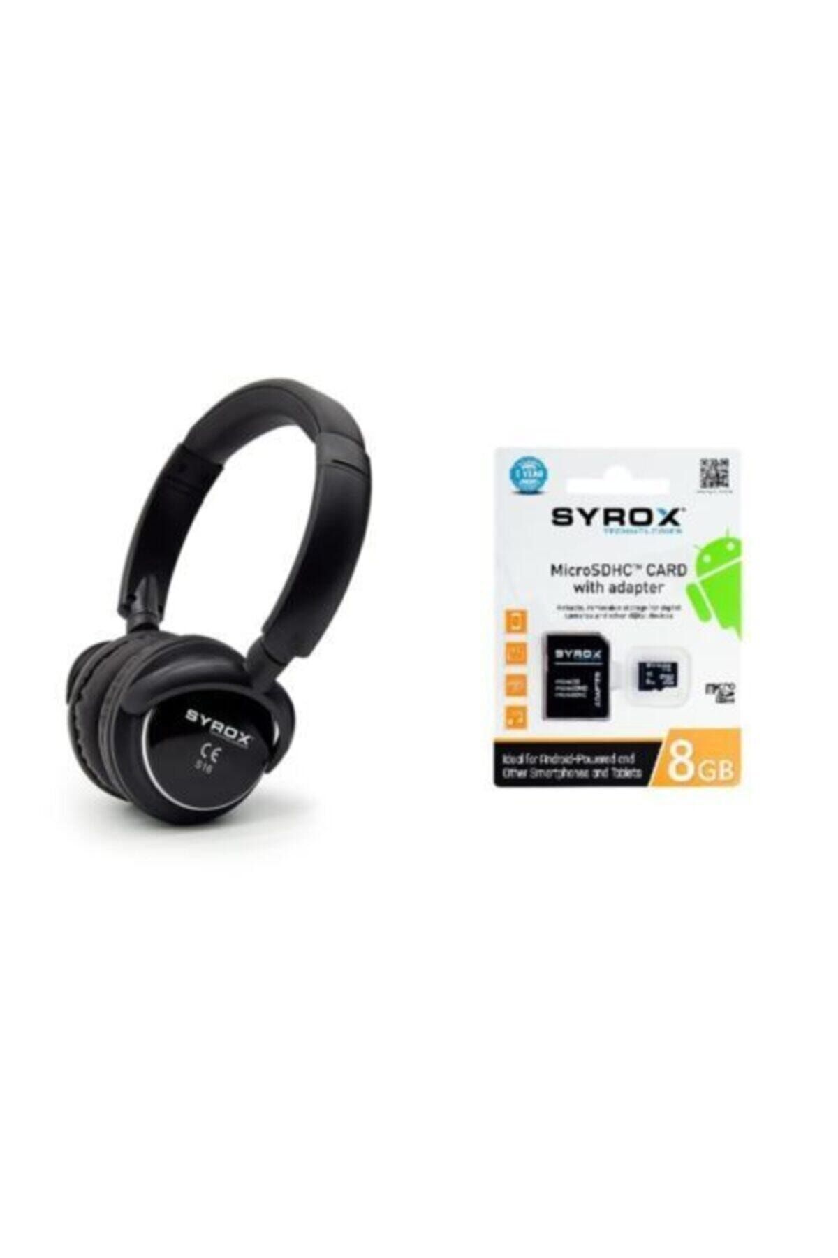Syrox 8 Gb Hafıza Kartı Ve Kablosuz Bluetooth Kulak Üstü Kulaklık Siyah