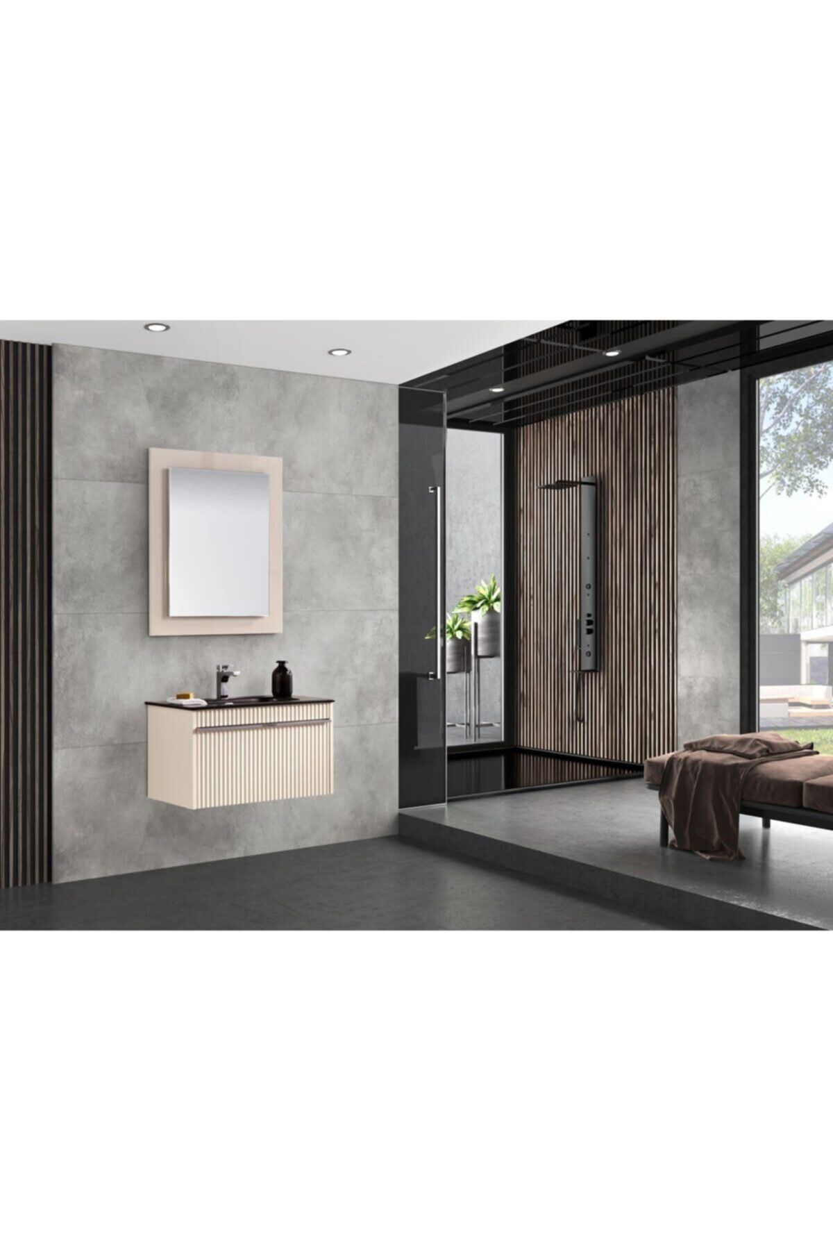 Gold Banyo Rocco Krem Banyo Dolabı 80 Cm Seramik Lavabo