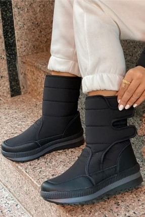 Siyah Unısex Termal Kürklü Kaydırmaz Taban Kadın - Erkek - Çocuk Kar Botu Image 2