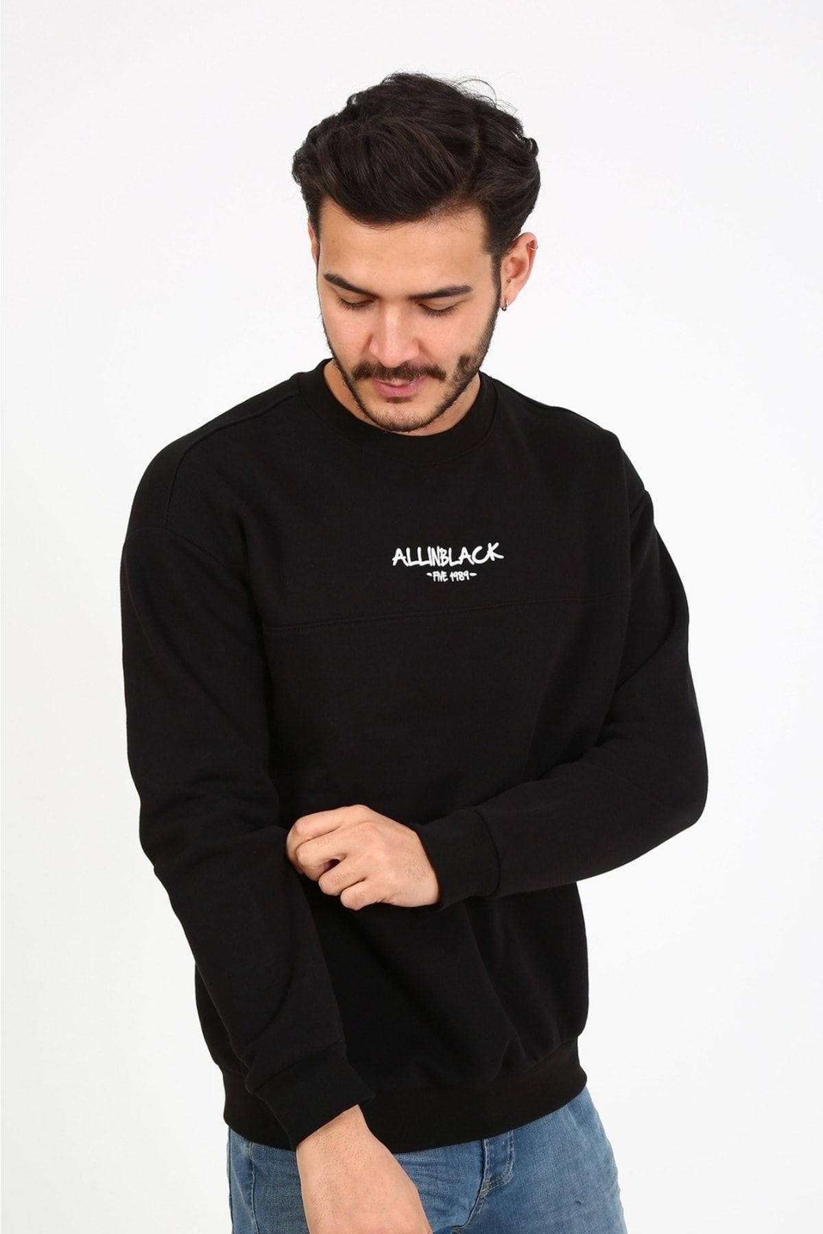 Five Pocket Men s Crew Neck Sweatshirt Black Trendyol