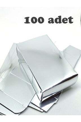 100 Adet - 9,3x6x3,6 Cm Gümüş Renk Metalize Karton Kutu Image 0