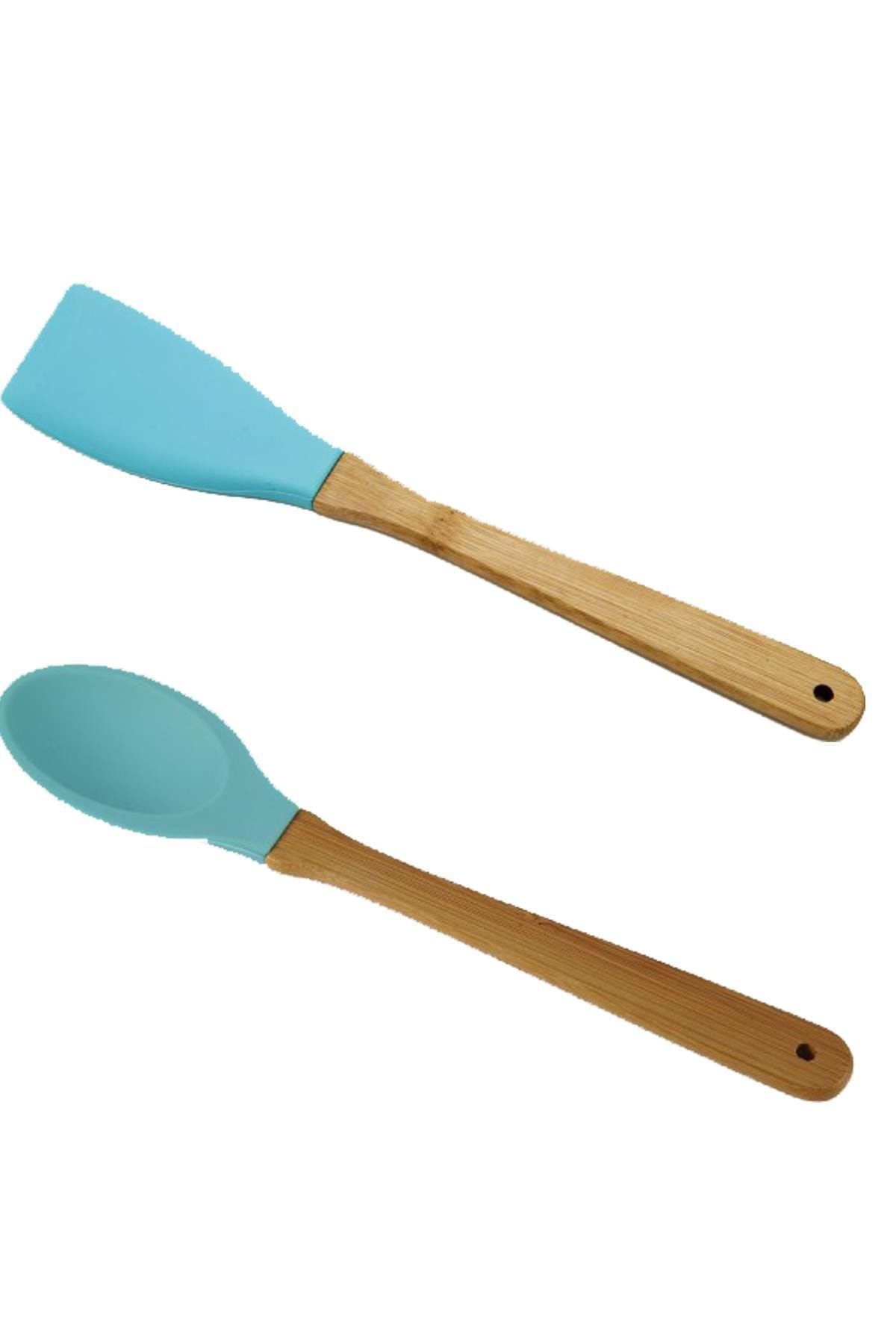 Kelebekev Silikon 2 Parça Kaşık Spatula Set Büyük Boy 28cm Yeşil