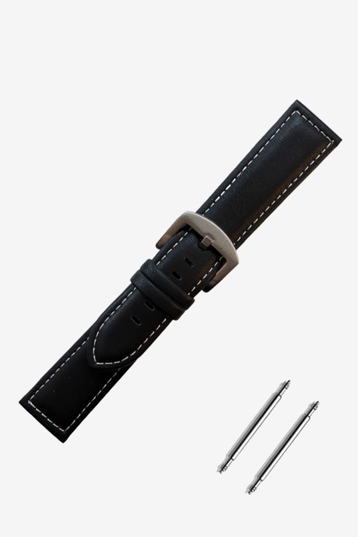 Seiko 20mm Saat Uyumlu Siyah Renk Beyaz Dikişli Deri Saat Kordonu Kayışı