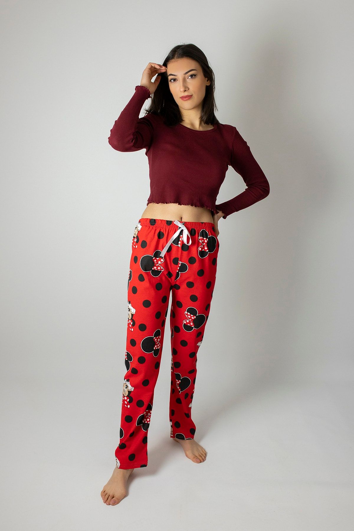 Bellis Kadın Kırmızı Minnie Mouse Desenli Pijama Altı