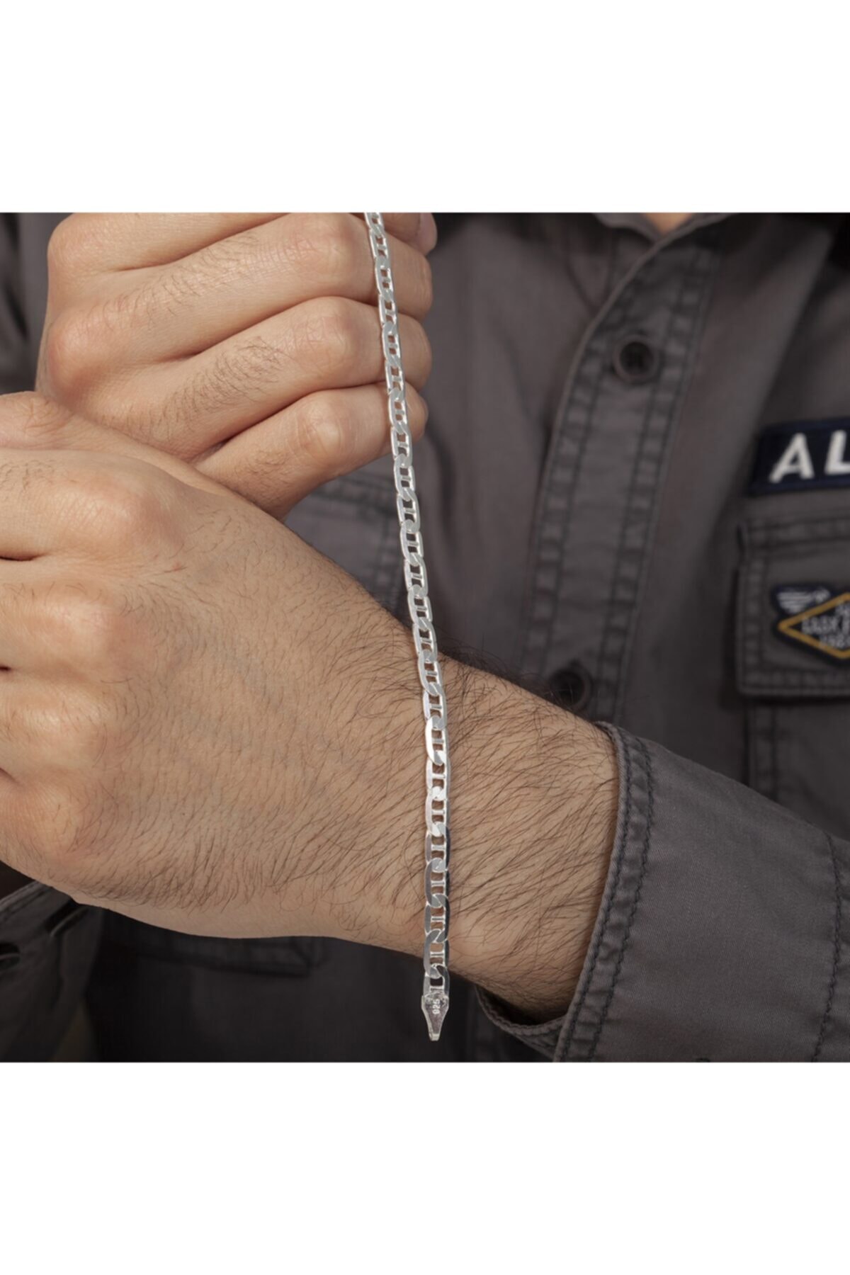 Yantra Silver Barlı Zincir Gümüş Bileklik - 6 mm