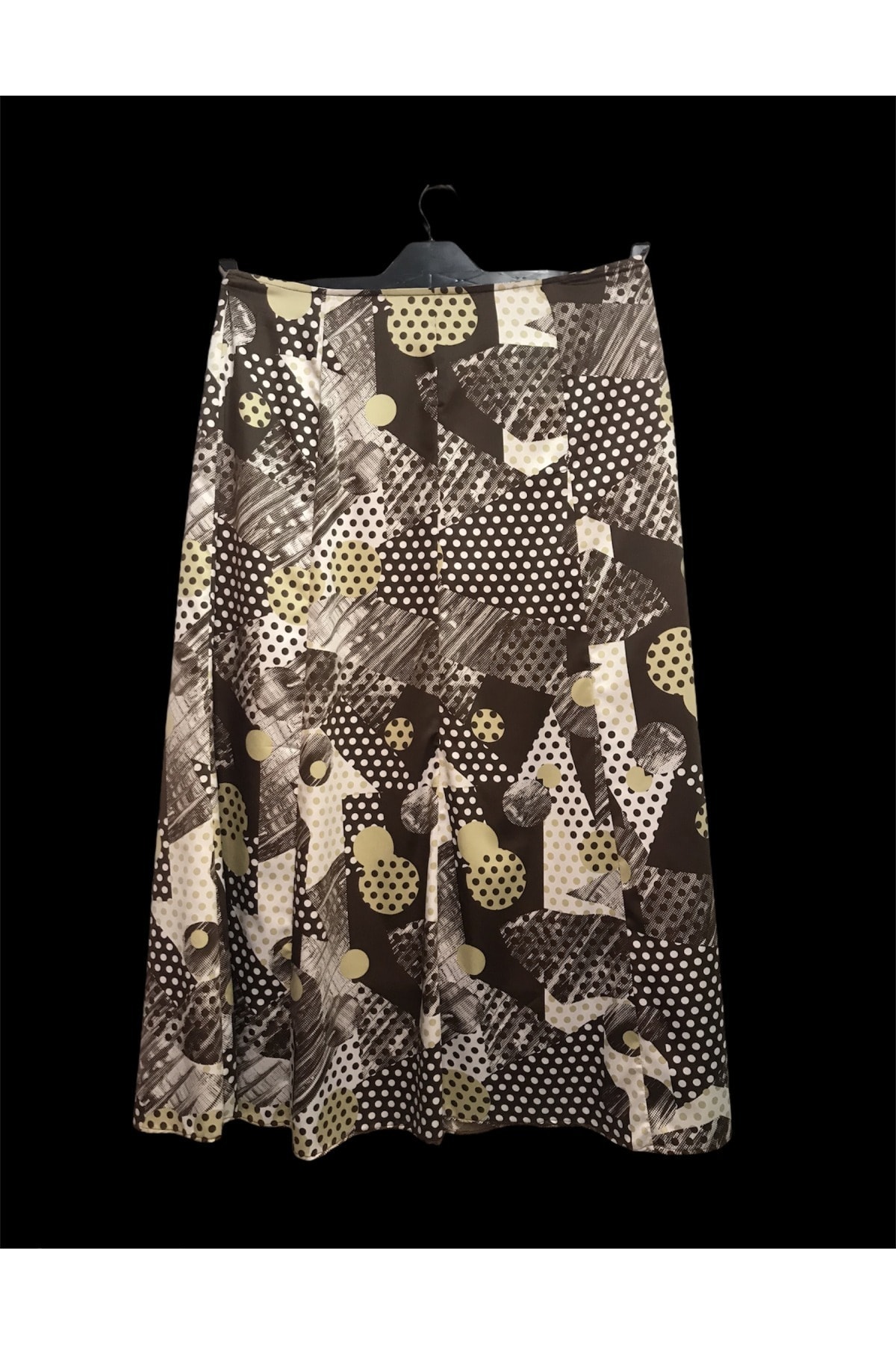 SAVCIGİYİM Kadın Kahverengi Saten Parçalı Kloş Etek