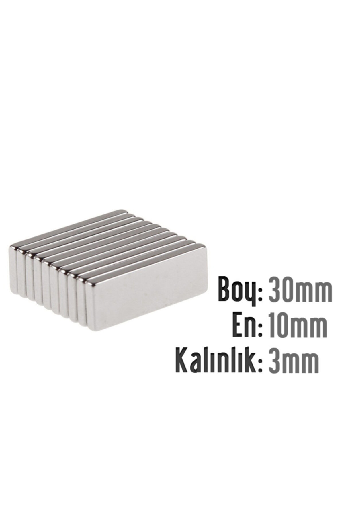 Dünya Magnet 10 Adet 30 mm x 10 mm x 3 mm Köşeli Süper Güçlü Neodyum Mıknatıs
