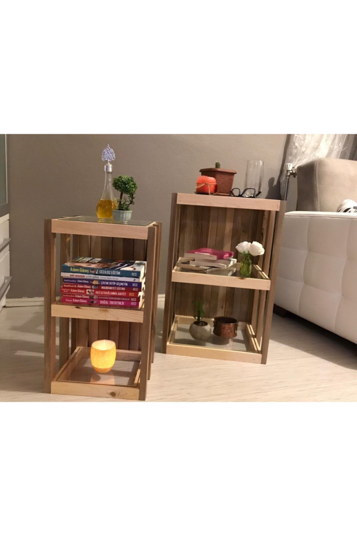 Cebi Karabulut Ahşap Raflı Sehpa & Çiçeklik 2'li