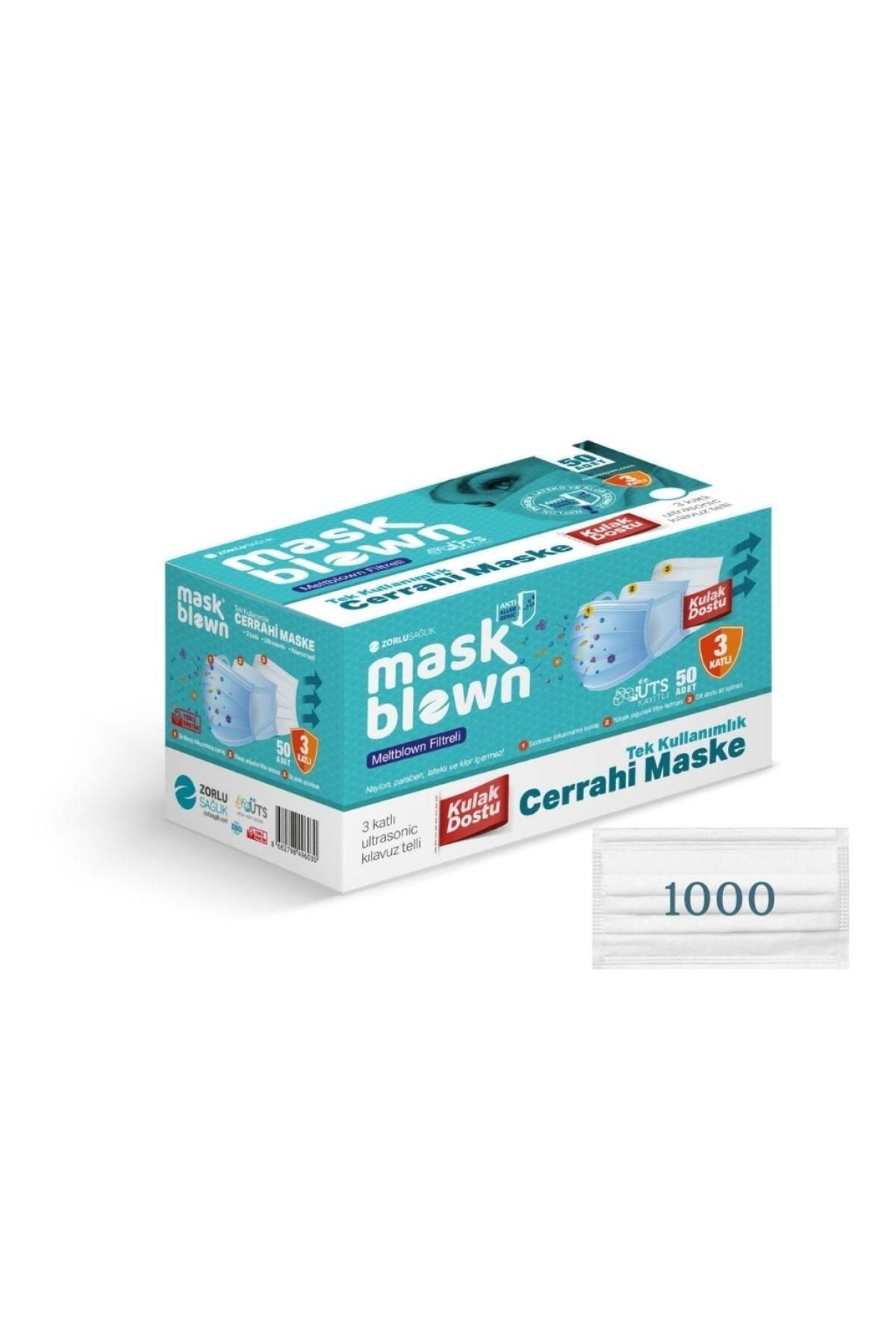 Mask Blown Maskblown 1000 Adet Toptan Avantajlı Maske Paketi Yeni Nesil 3 Katlı Meltblown Cerrahi Maske
