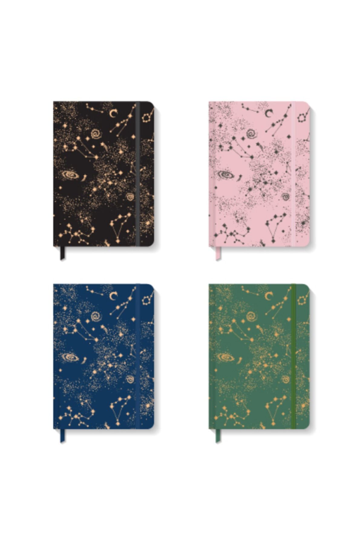 AKILLICA 4'lü Defter Seti Lastikli Çizgili Sert Kapak Defter 13x21 Cm Hardcover Notebook Star Series